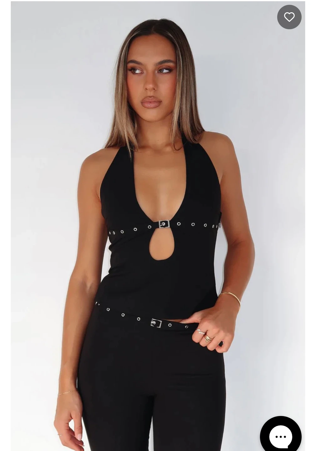 White Fox Black Firestorm Halter Top with Buckle Detail - Size S