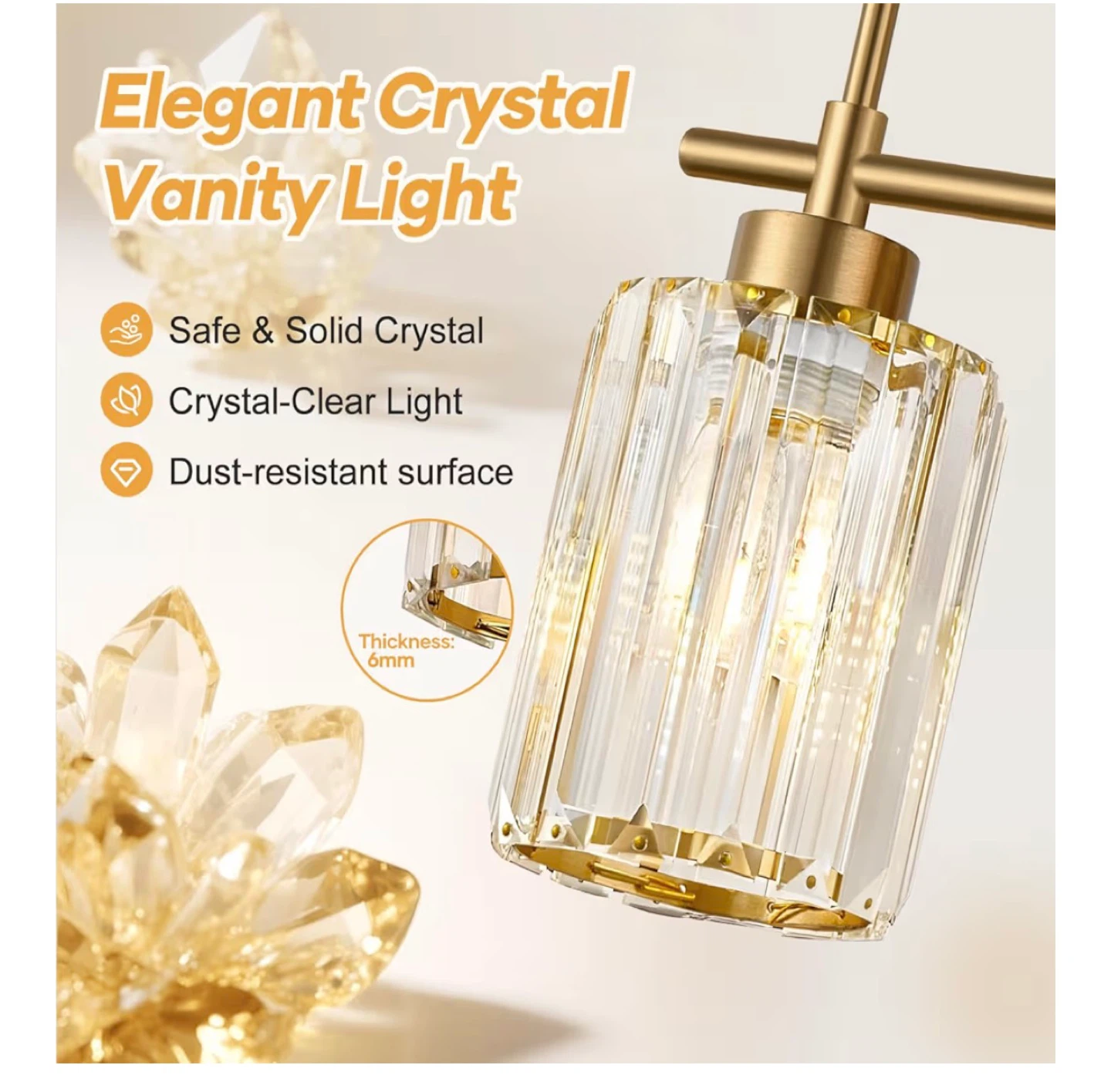 3-Light Brushed Gold Crystal Vanity Light Fixture 3MB - photo 2