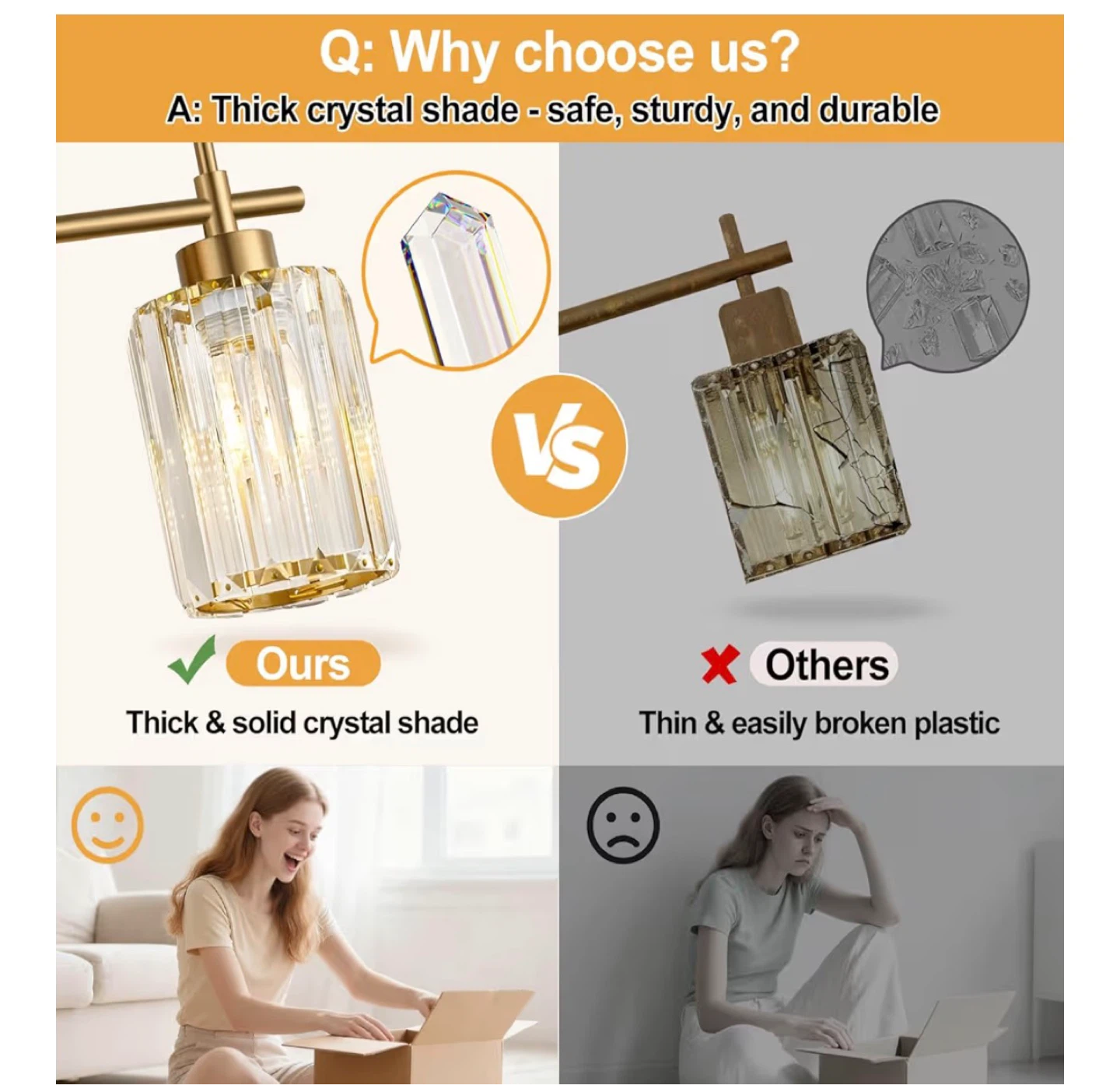 3-Light Brushed Gold Crystal Vanity Light Fixture 3MB - photo 5