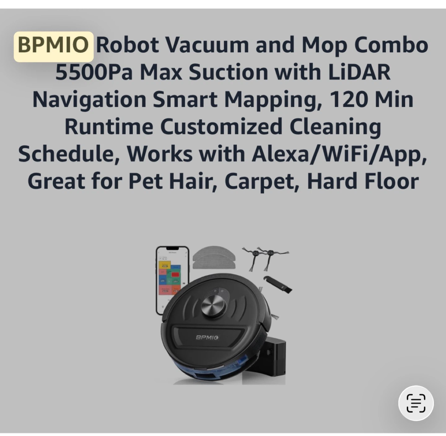 BPMIO Robot Vacuum and Mop Combo B20