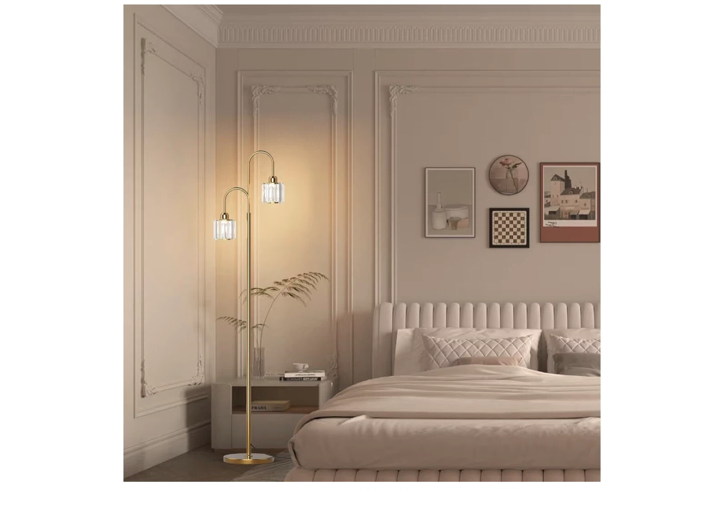 2-Light Crystal Floor Lamp - Brass Finish - photo 2