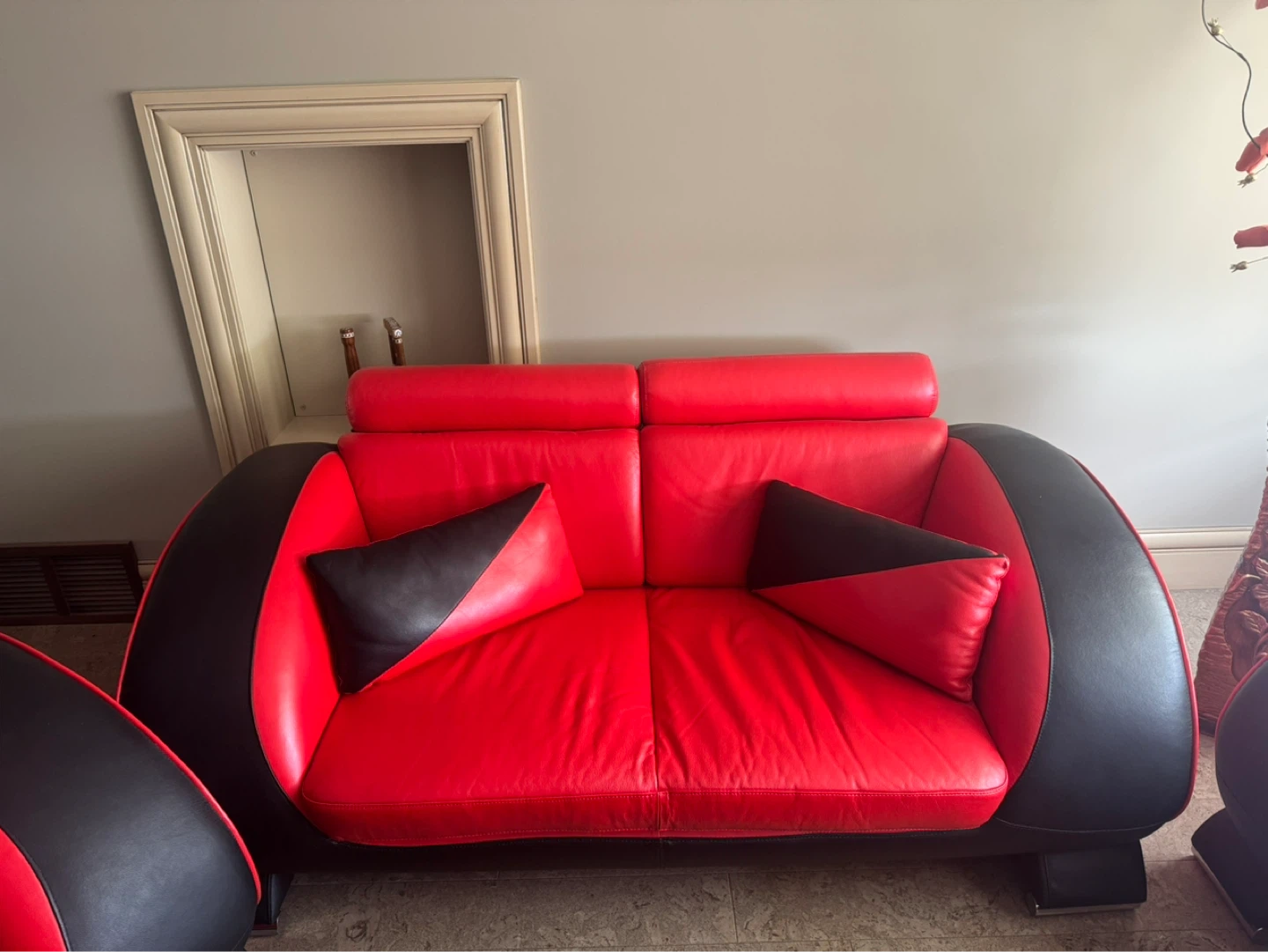 Red and Black Leather Sofa Set with Coffee Table - photo 2