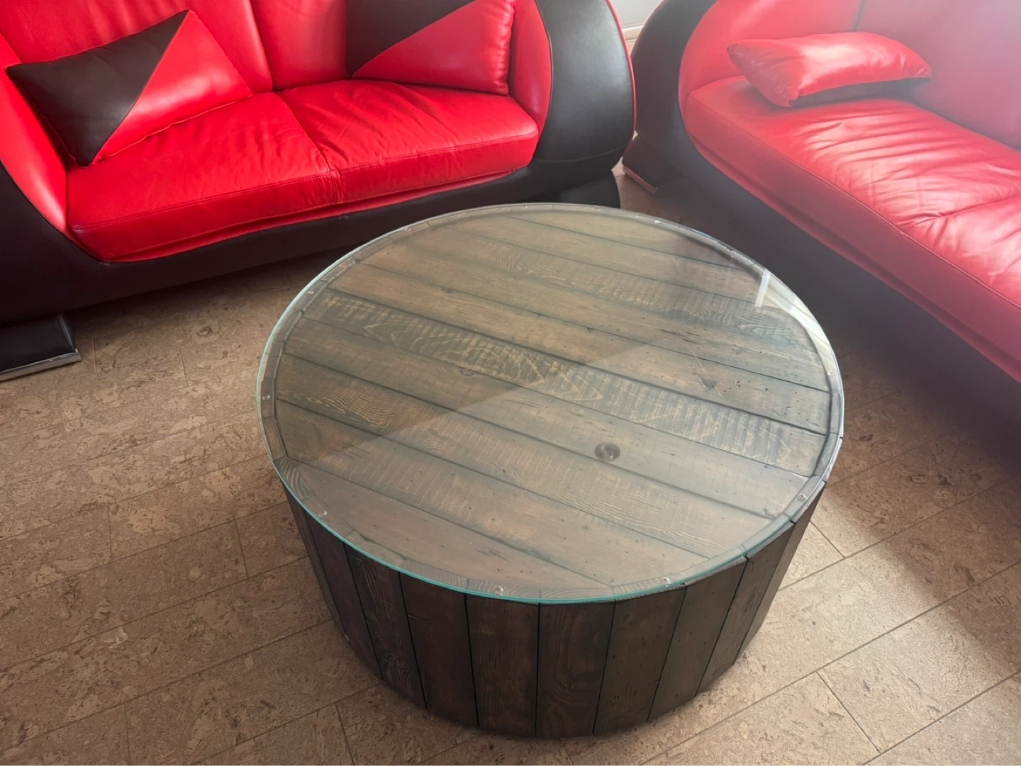 Red and Black Leather Sofa Set with Coffee Table