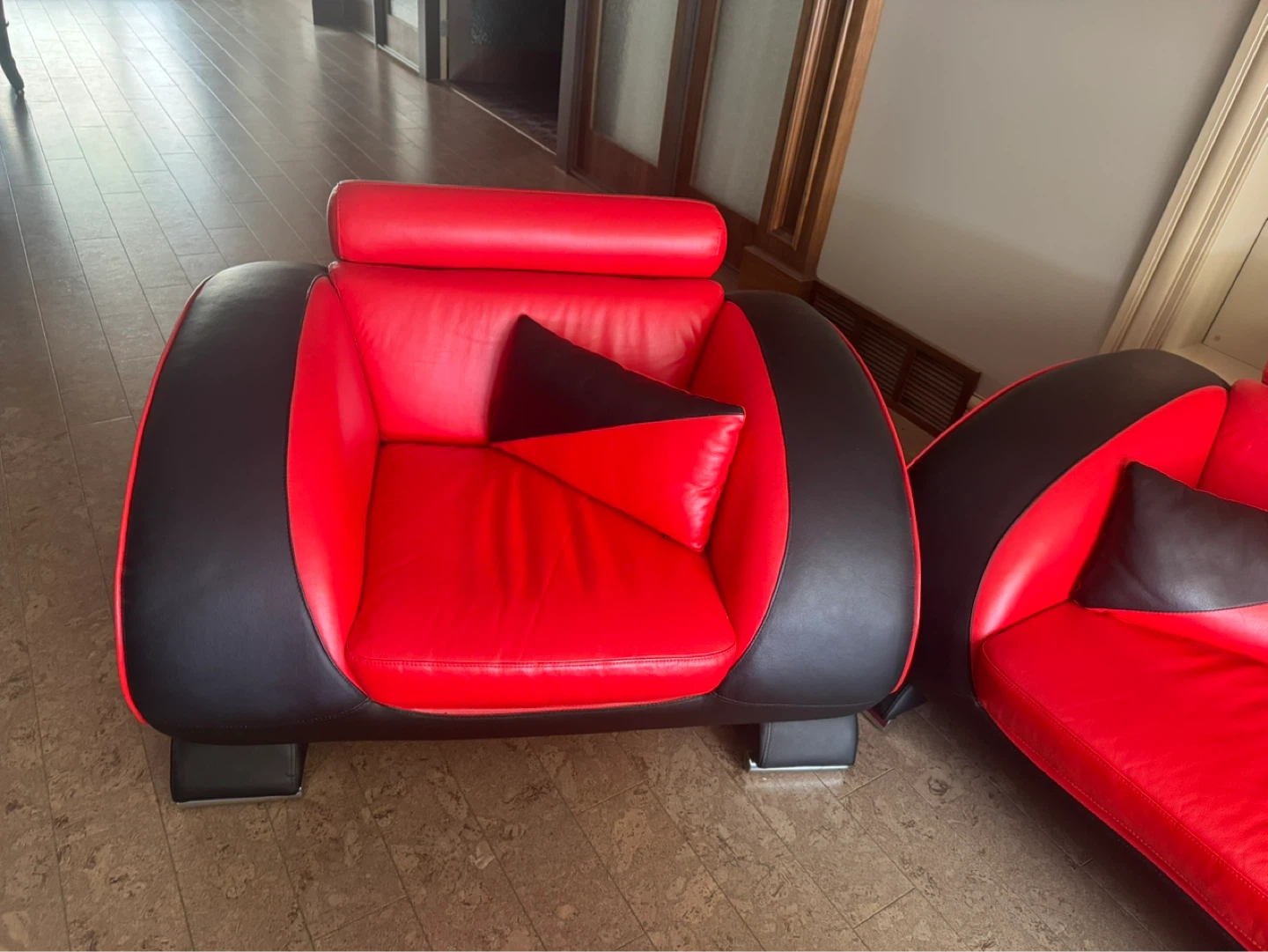 Red and Black Leather Sofa Set with Coffee Table - photo 3