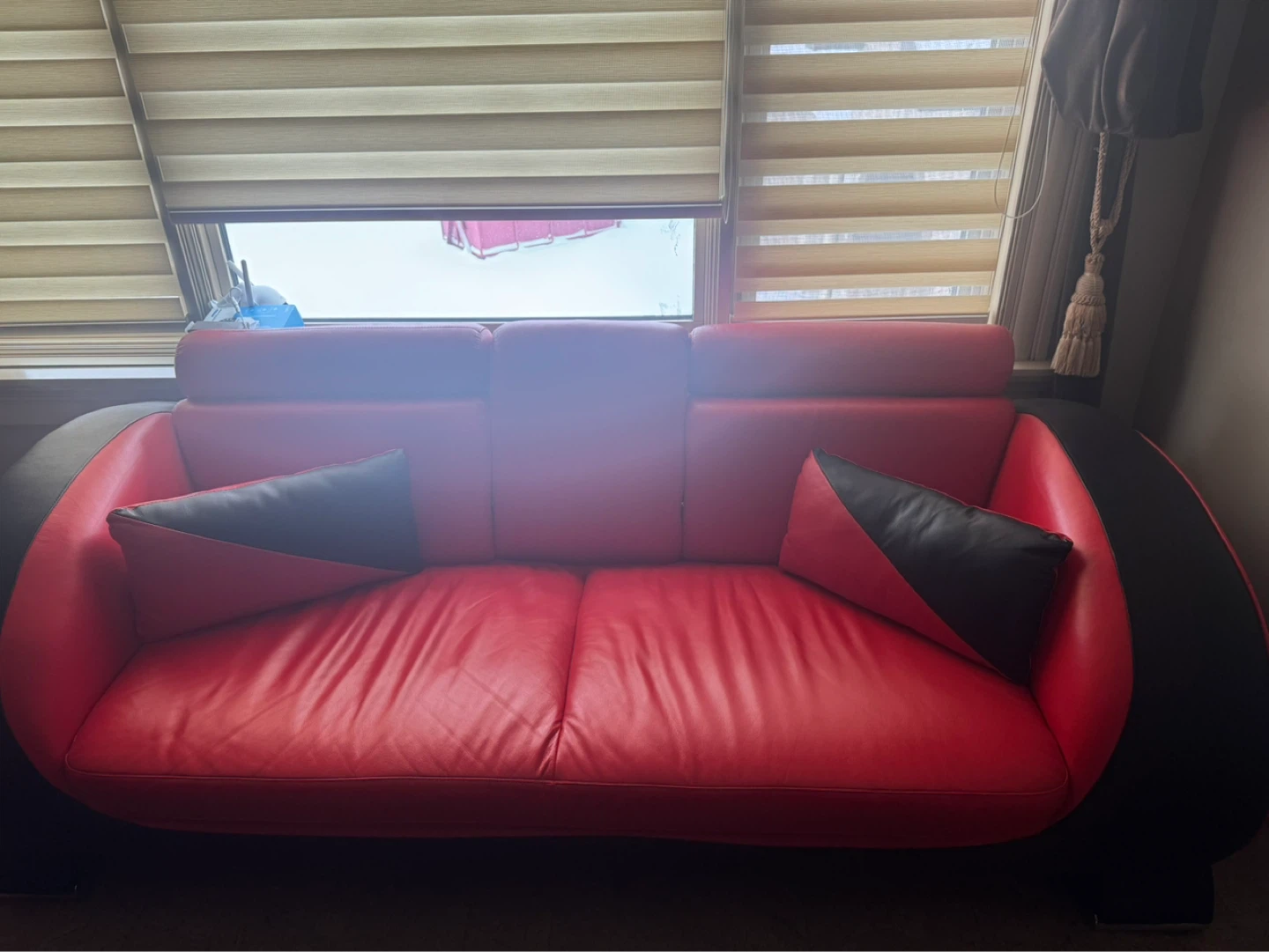 Red and Black Leather Sofa Set with Coffee Table - photo 4