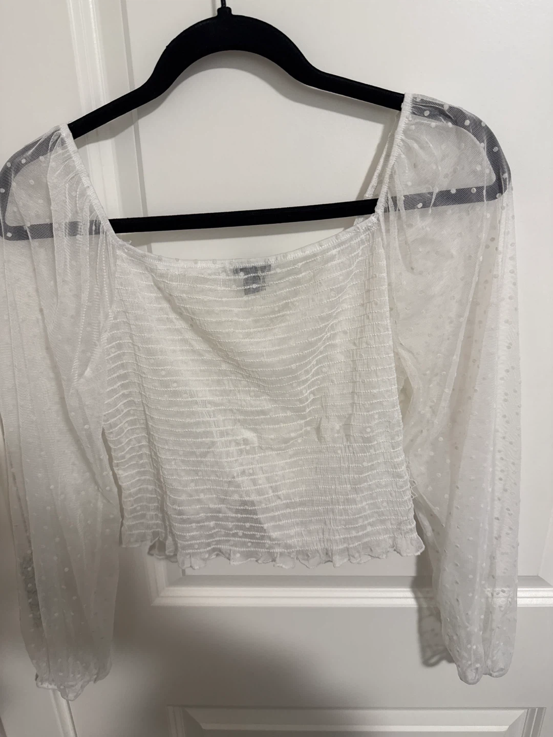 U2B White Sheer Swiss Dot Long Sleeve Top L - photo 2