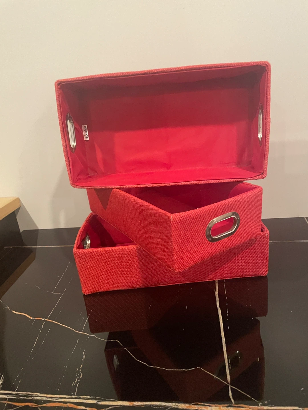 Set of 3 Bouclair Red Fabric Storage Bins