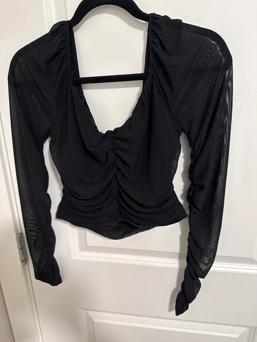 Forever 21 - Black Mesh Ruched Long Sleeve Top - photo 2