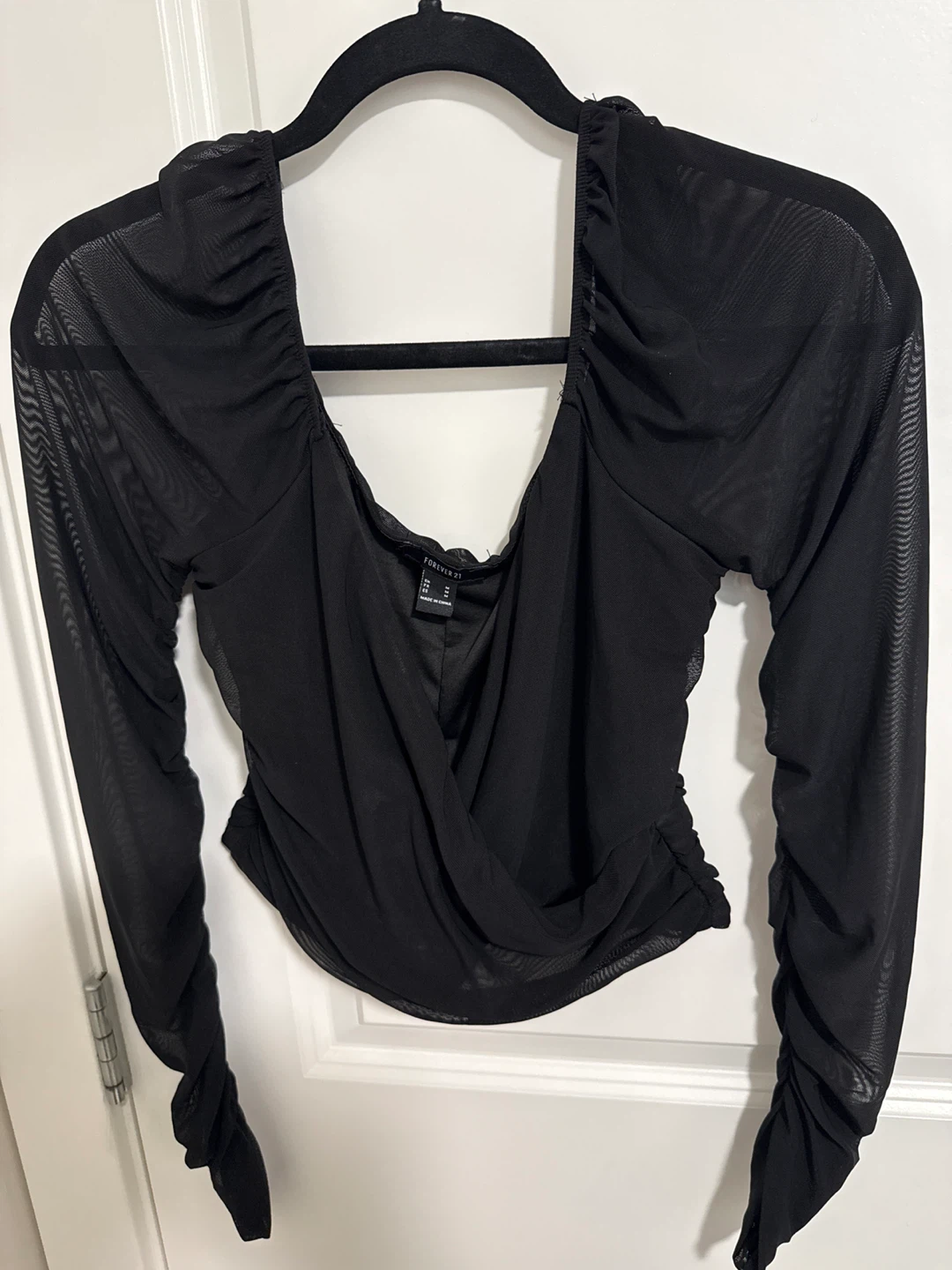 Forever 21 - Black Mesh Ruched Long Sleeve Top