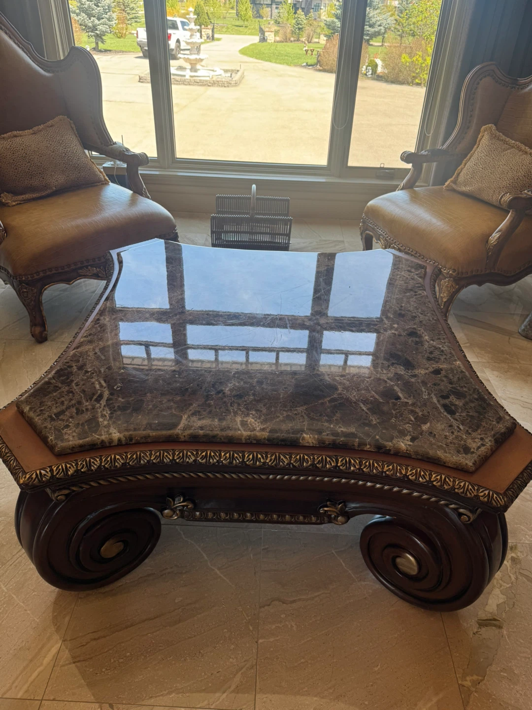 4Ornate Wingback Accent Chair with Pillow with 2 tables