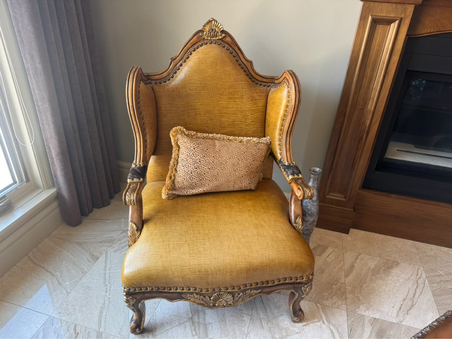 4Ornate Wingback Accent Chair with Pillow with 2 tables - photo 4