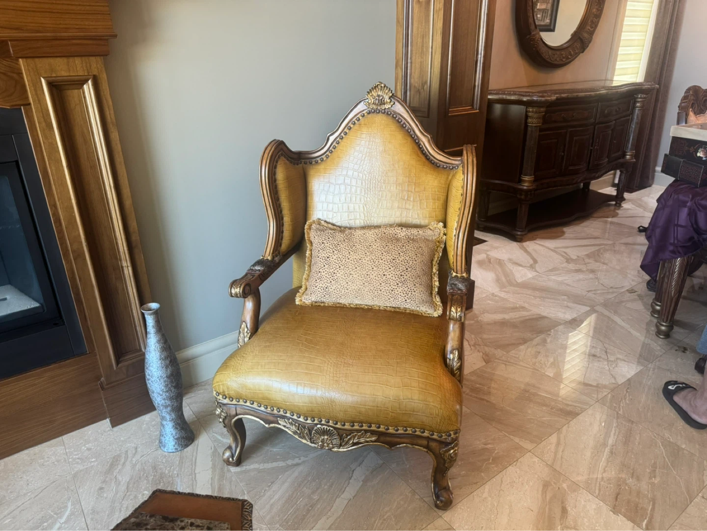 4Ornate Wingback Accent Chair with Pillow with 2 tables - photo 3