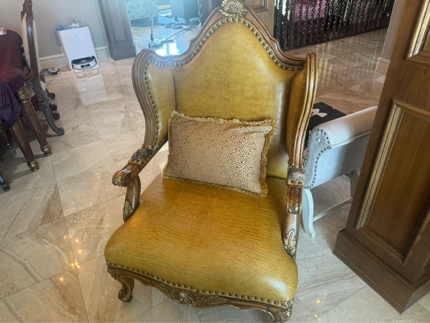 4Ornate Wingback Accent Chair with Pillow with 2 tables - photo 5