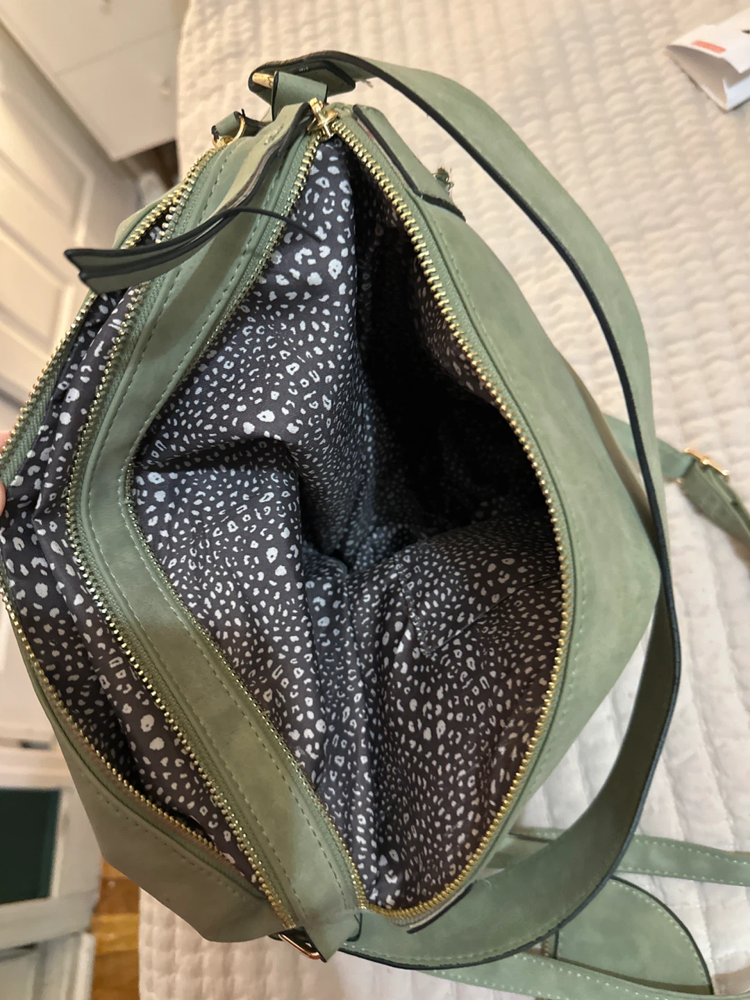 Sage Green Suede Shoulder Bag with Coin Pouch - photo 3
