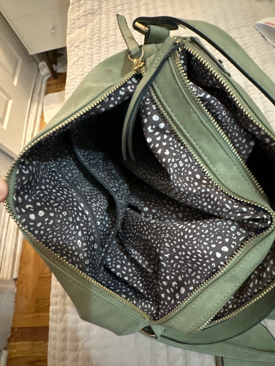 Sage Green Suede Shoulder Bag with Coin Pouch - photo 4