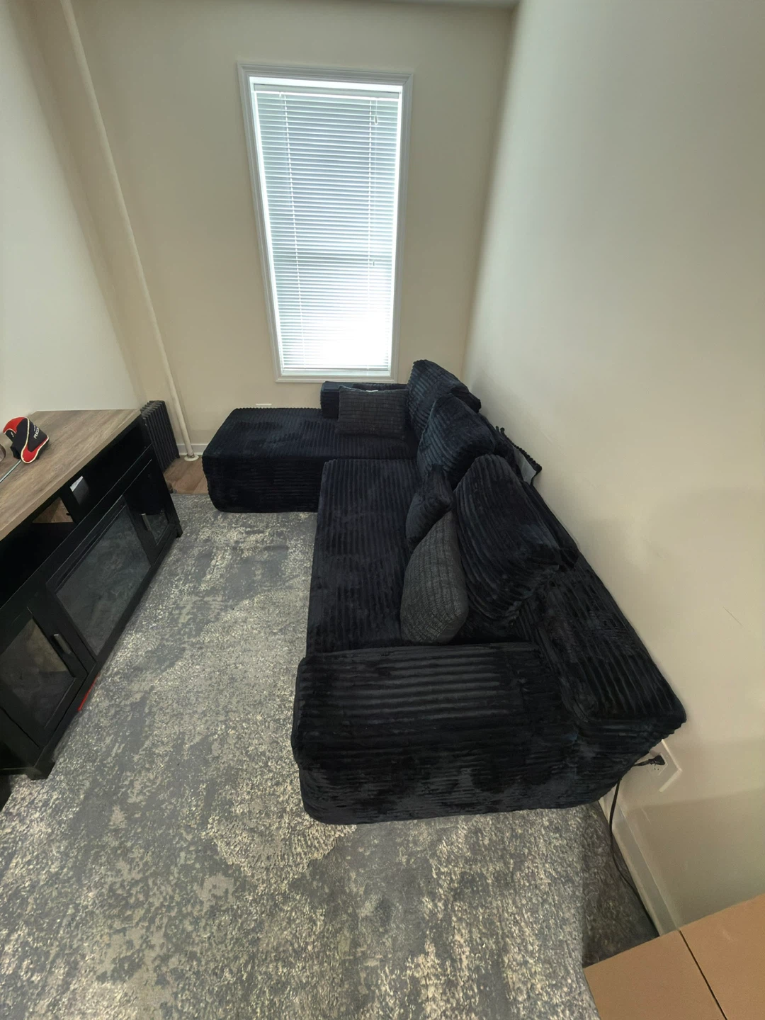 Black Sectional Couch with Striped Fabric - photo 2