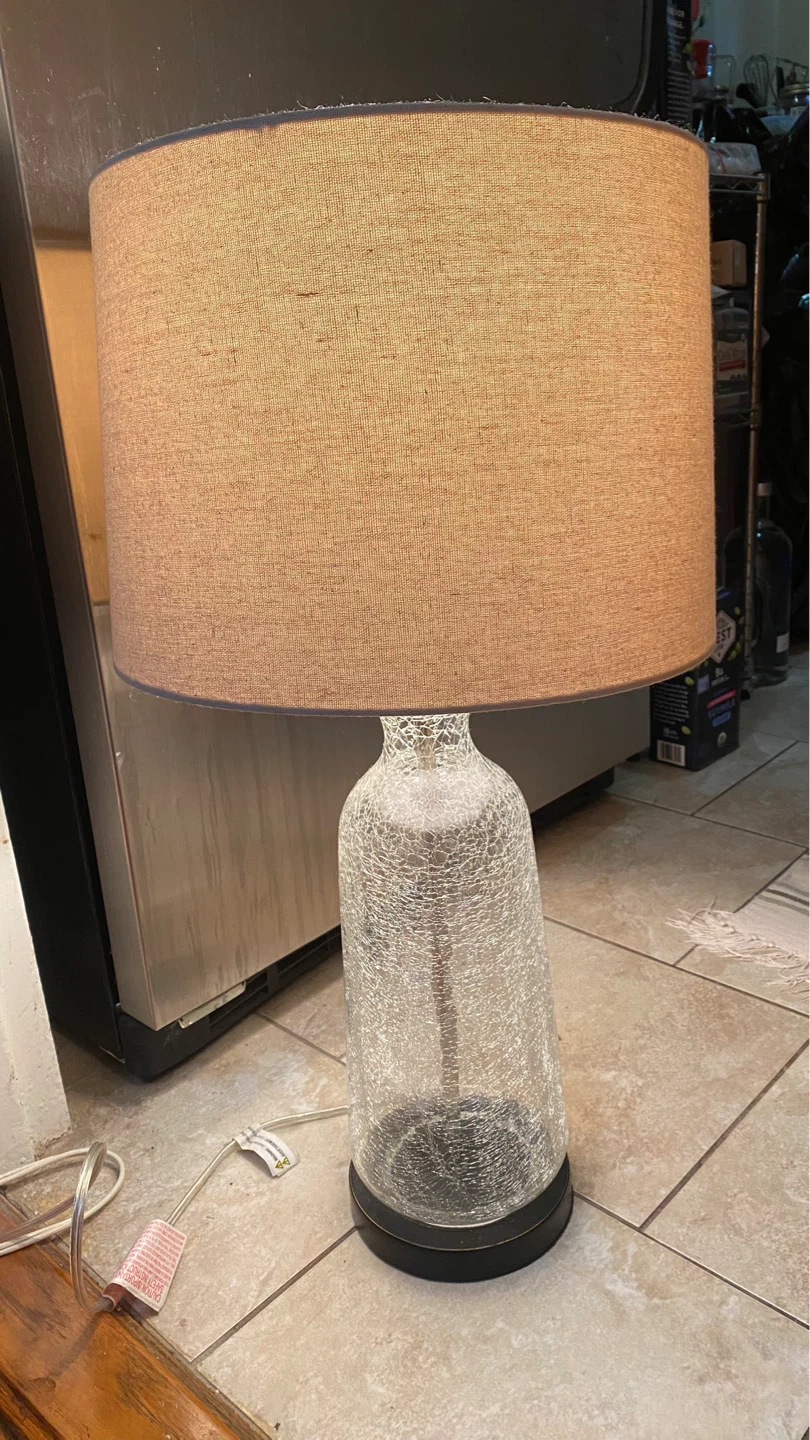 Crackle Glass Table Lamp with Neutral Shade
