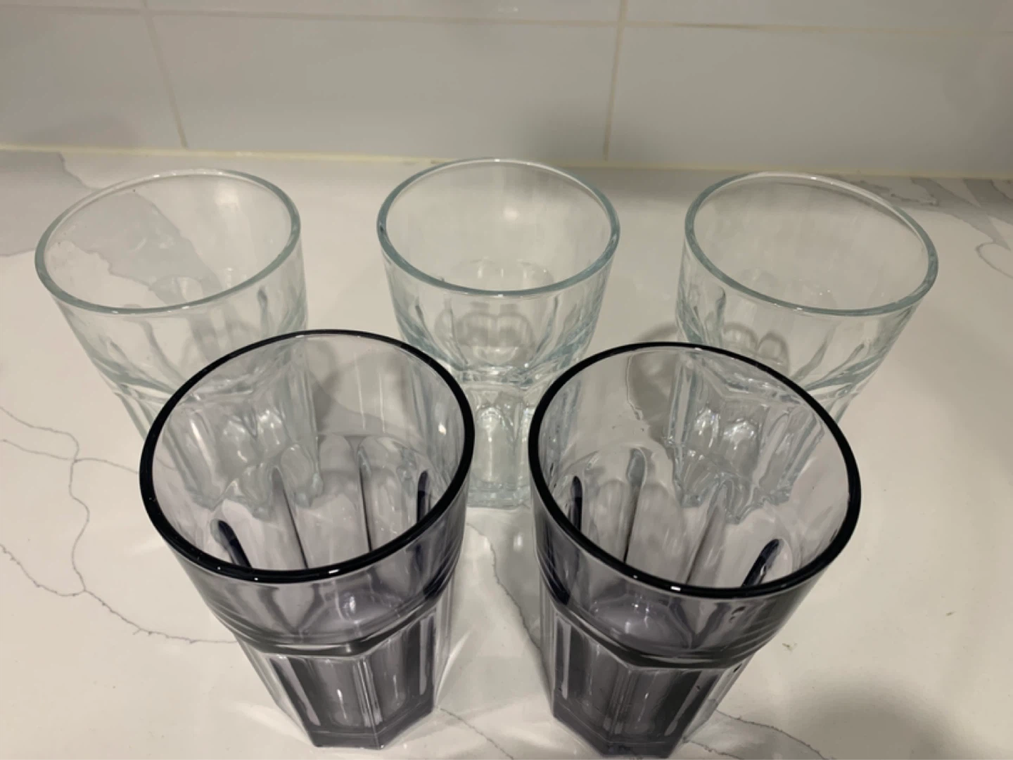 Set of 5 Tumbler Glasses - 2 Grey, 3 Clear
