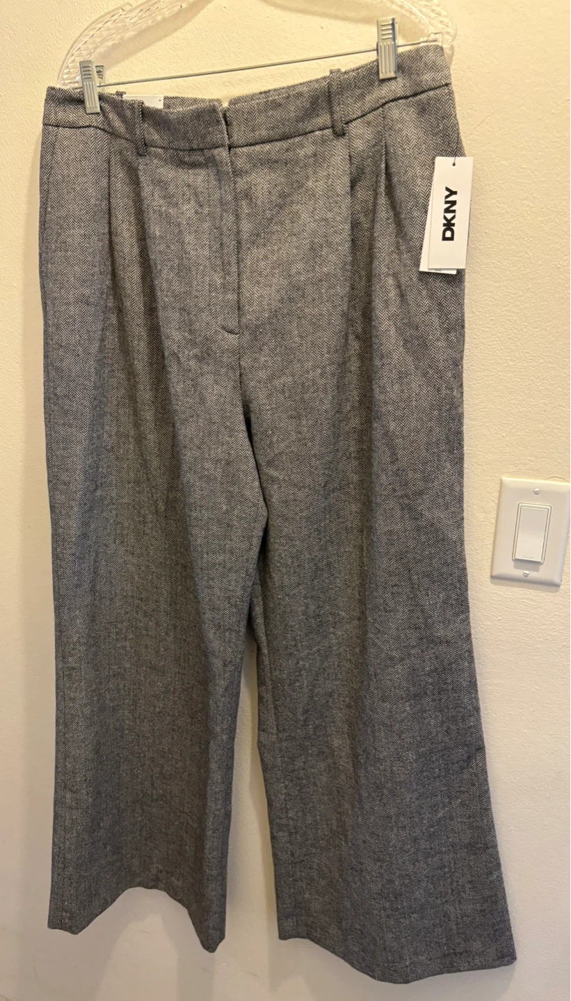 NEW-DKNY Women's Gray Herringbone Wide Leg Pants Size 14 - photo 3