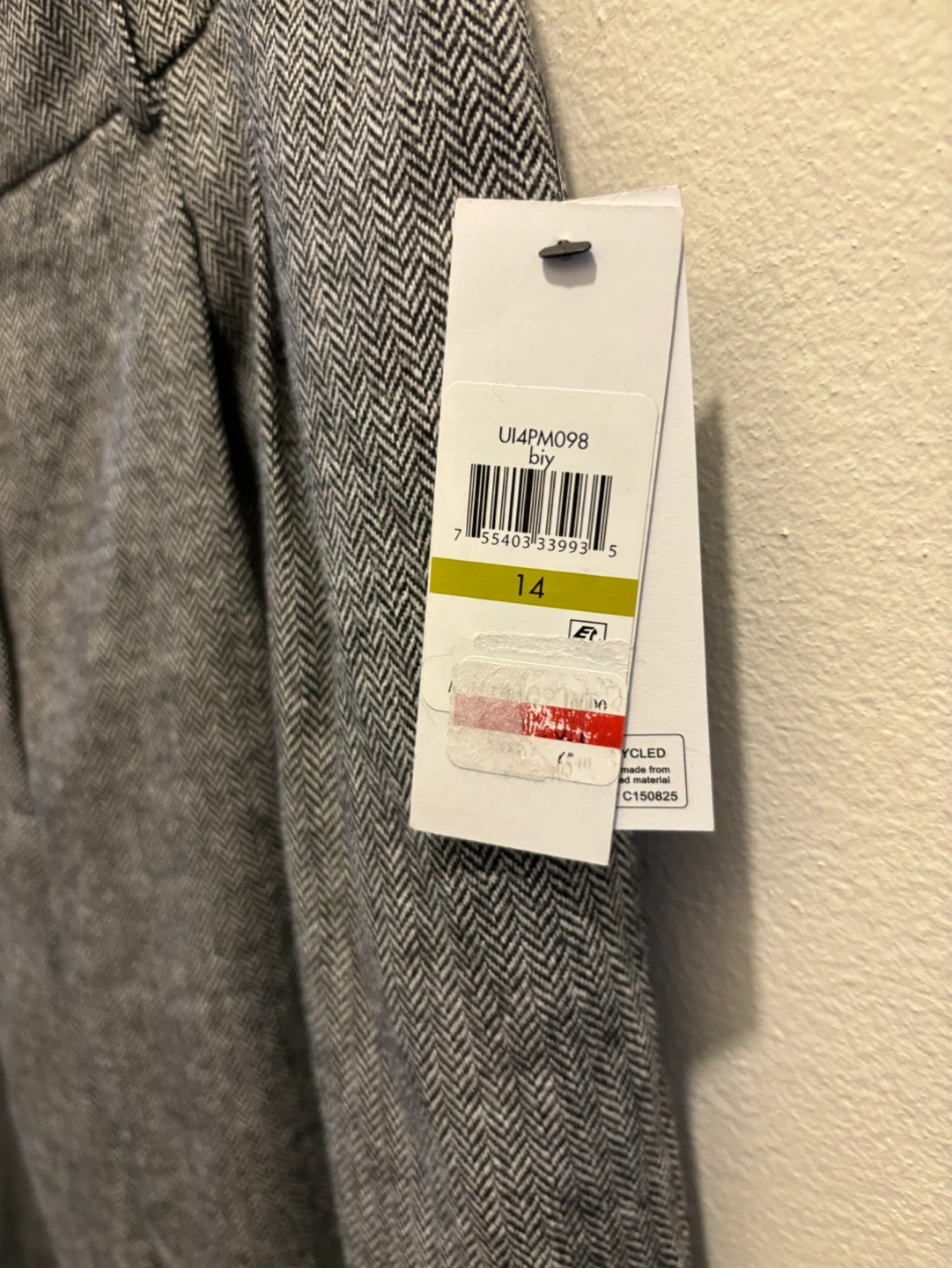 NEW-DKNY Women's Gray Herringbone Wide Leg Pants Size 14 - photo 2