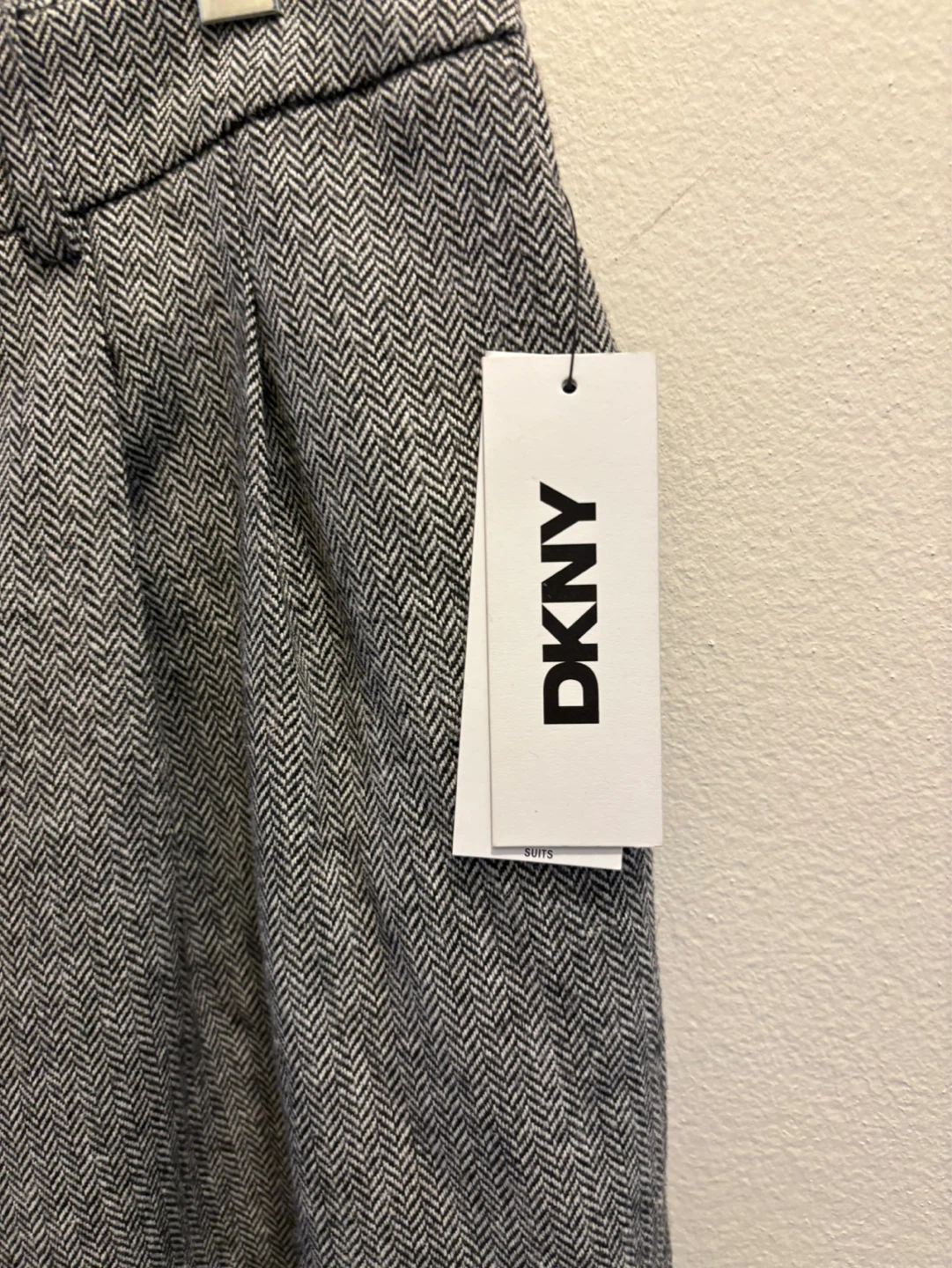 NEW-DKNY Women's Gray Herringbone Wide Leg Pants Size 14