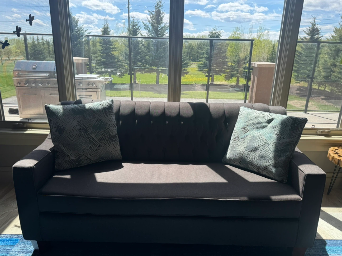 Dark Grey Tufted Sofa with Decorative Pillows - photo 2