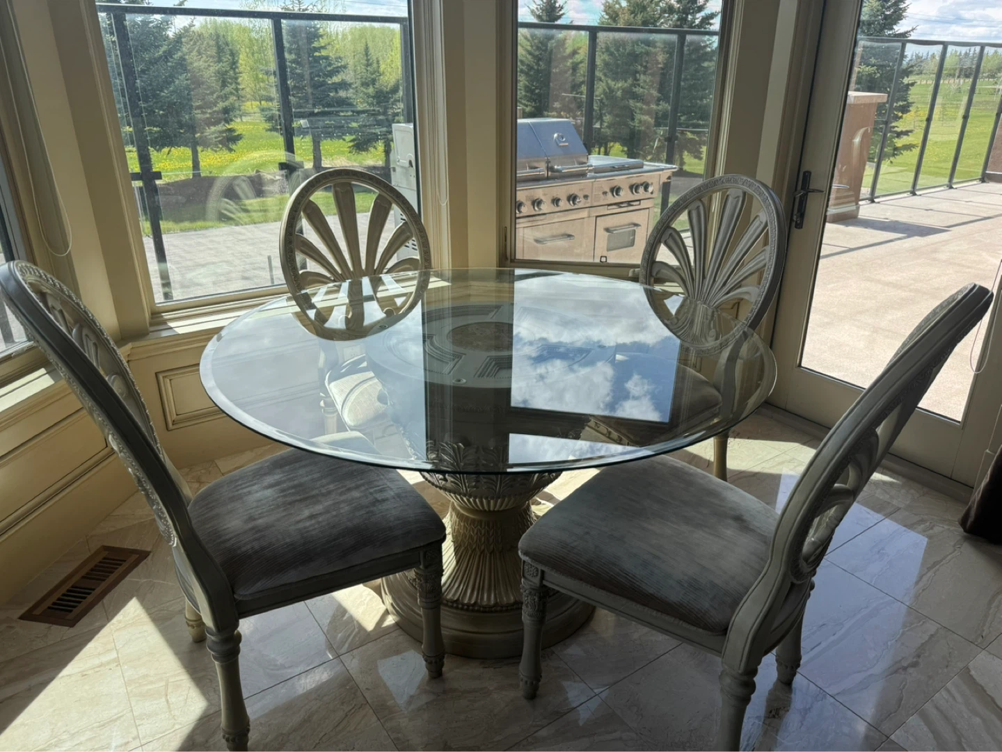 Round Glass Dining Table Set with 4 Chairs