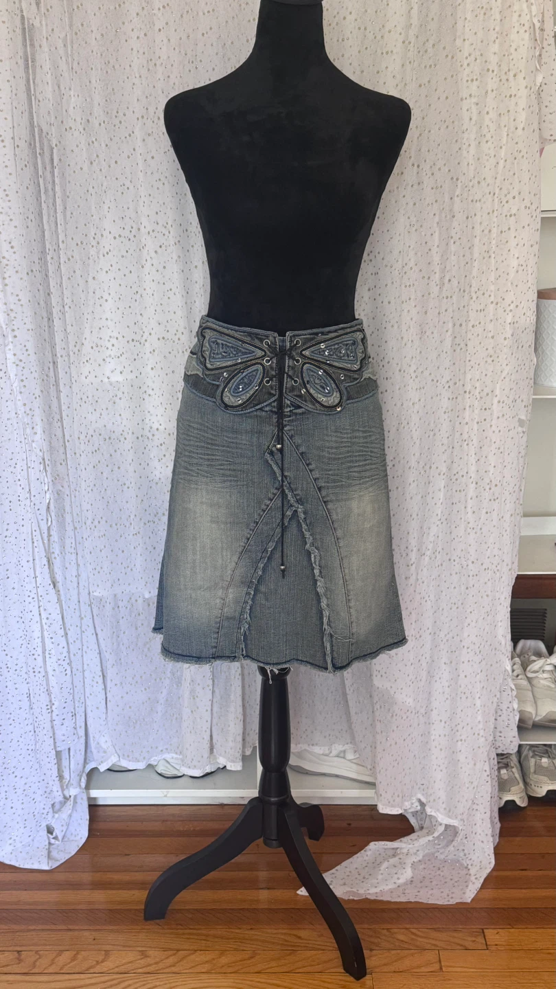 Butterfly Design Denim Skirt