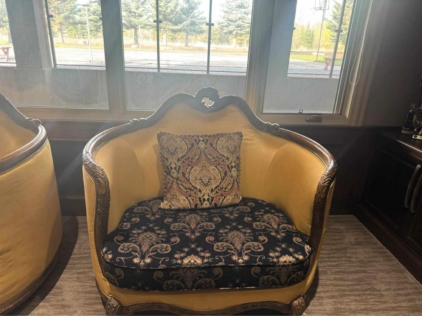 Ornate Yellow Velvet Armchair