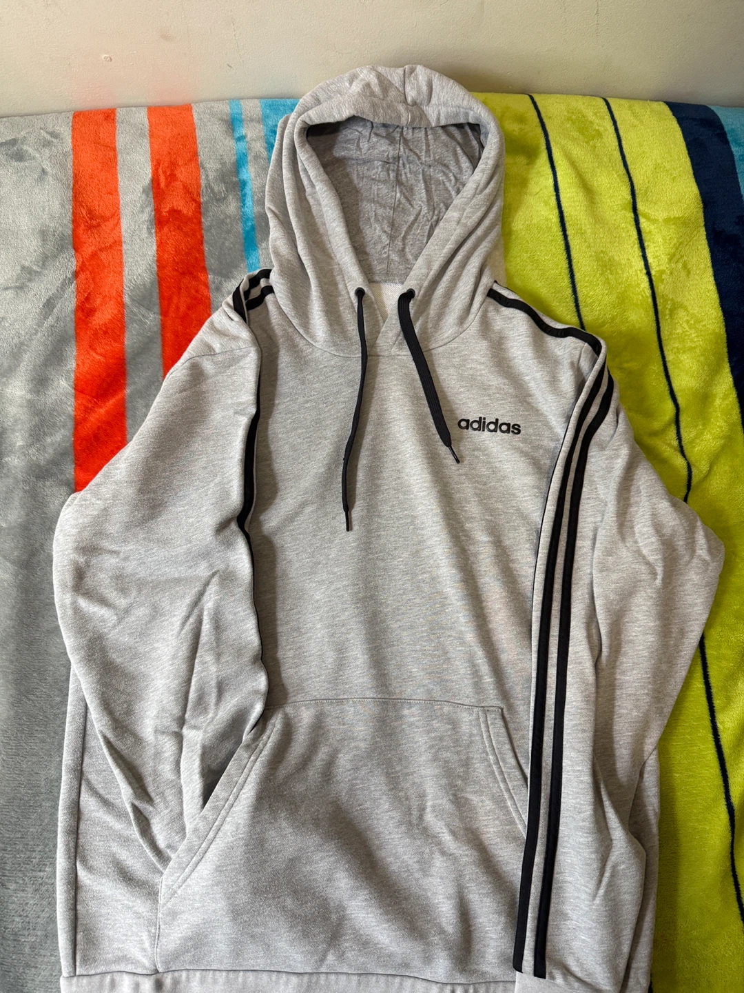 Size L Adidas Grey Hoodie with Black Stripes