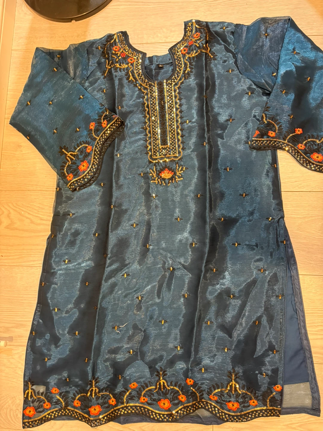 Teal Embroidered Kameez Shalwar Set - photo 2
