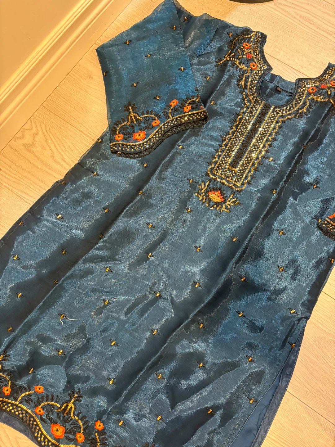Teal Embroidered Kameez Shalwar Set - photo 3