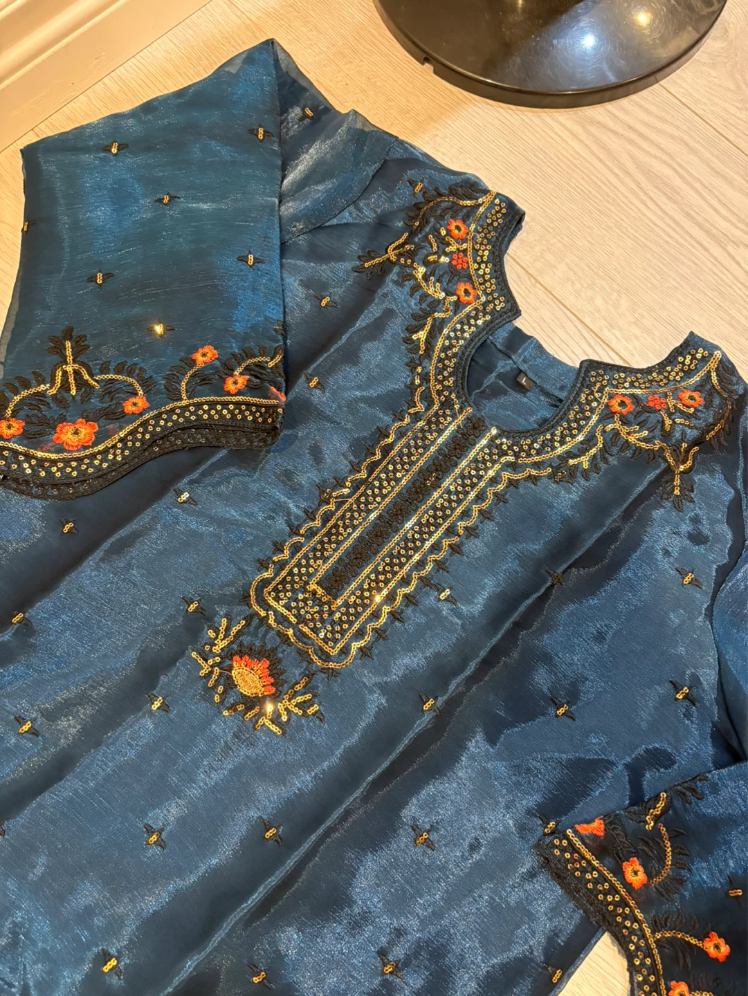 Teal Embroidered Kameez Shalwar Set