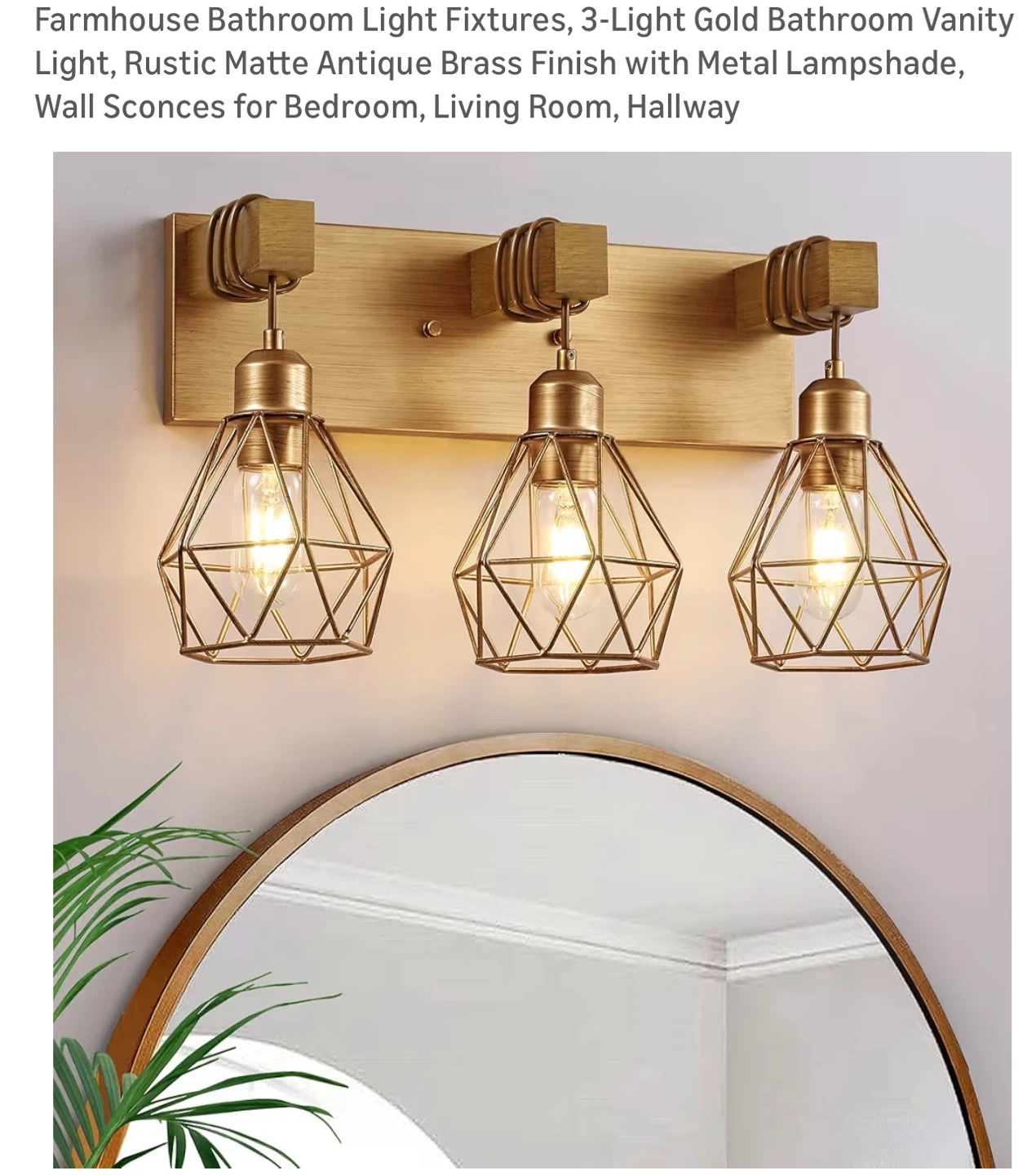 Farmhouse 3-Light Gold Bathroom Vanity Light Fixture F2BC