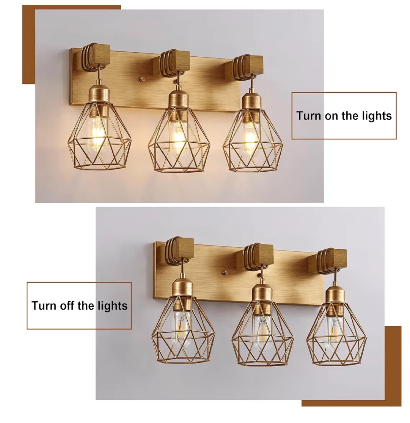 Farmhouse 3-Light Gold Bathroom Vanity Light Fixture F2BC - photo 5