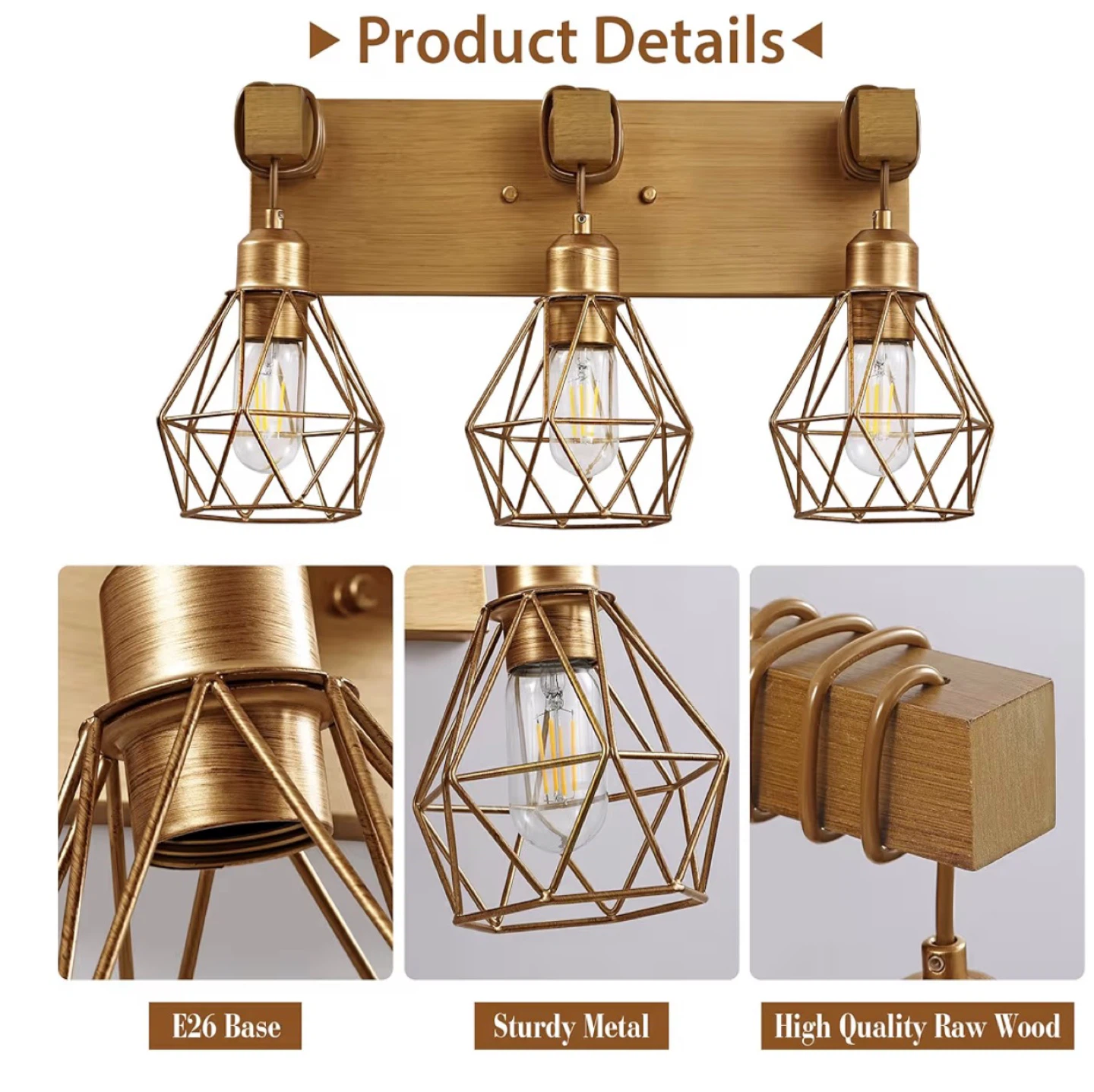 Farmhouse 3-Light Gold Bathroom Vanity Light Fixture F2BC - photo 3