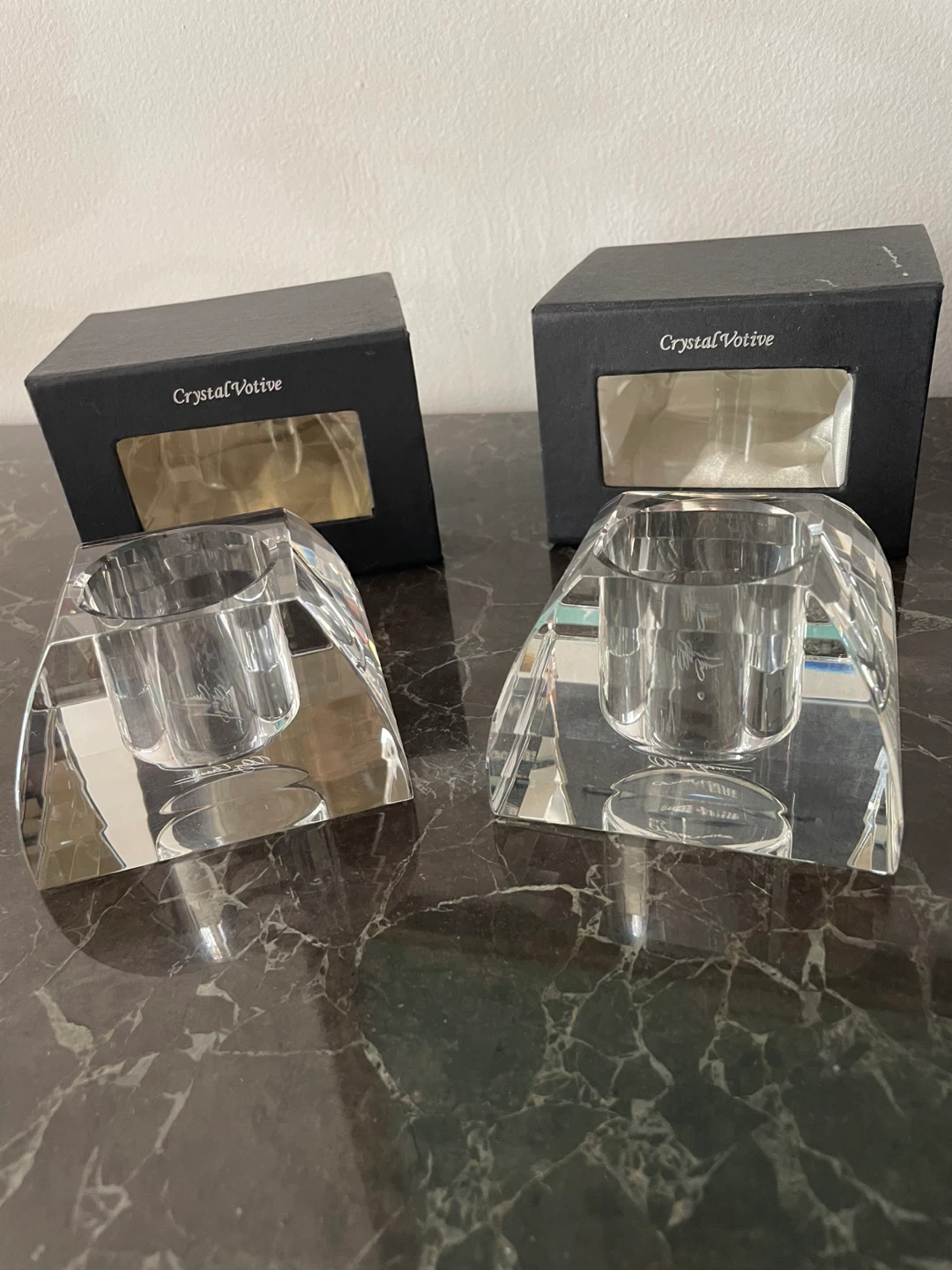 Set of 2 Crystal Votive Candle Holders by Oleg Cassini