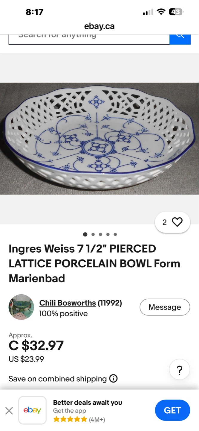 Vintage Ingres Weiss Pierced Lattice Bowl Form Marienbad - photo 5