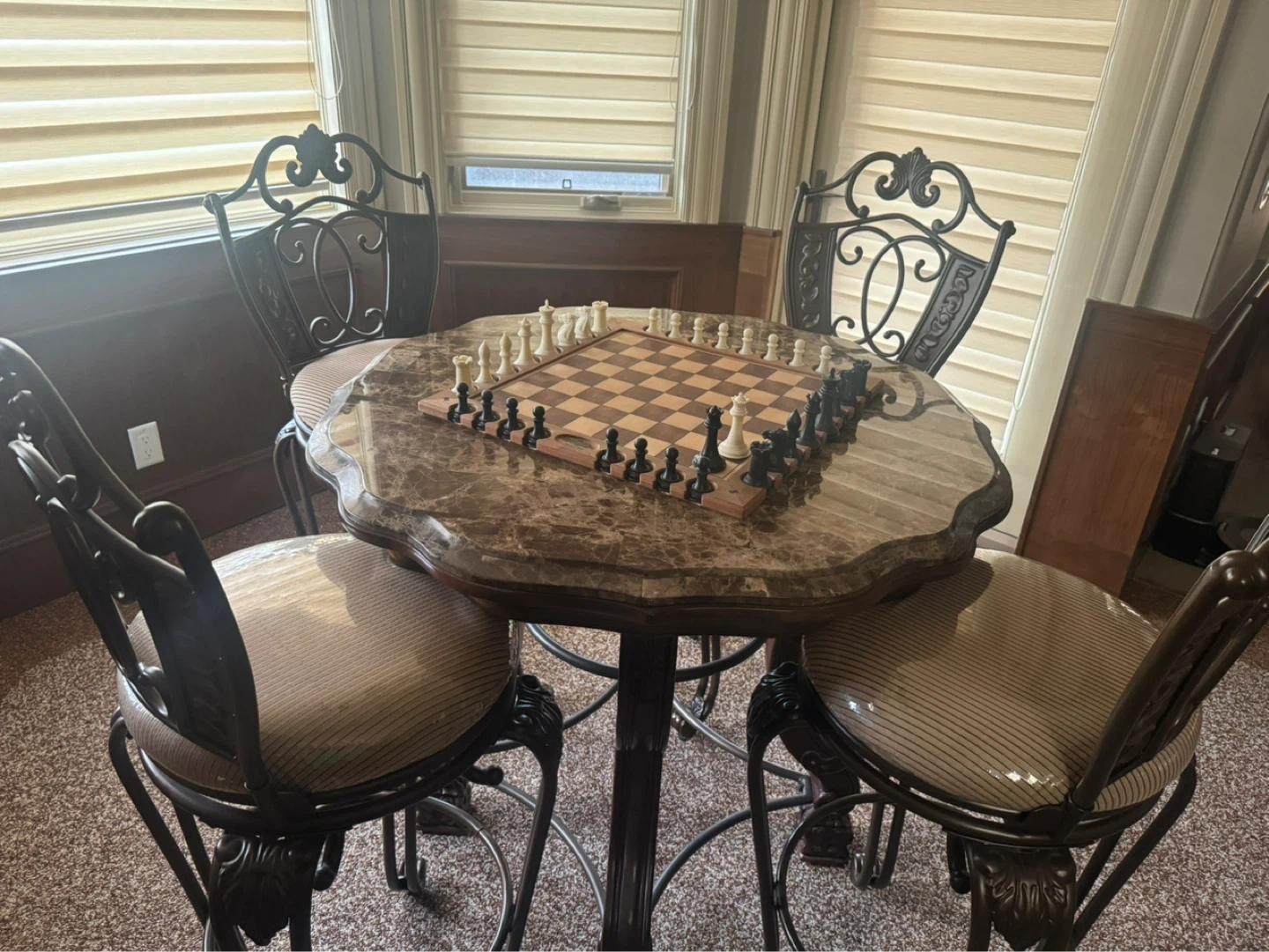 Marble Top Game Table with 4 Stools