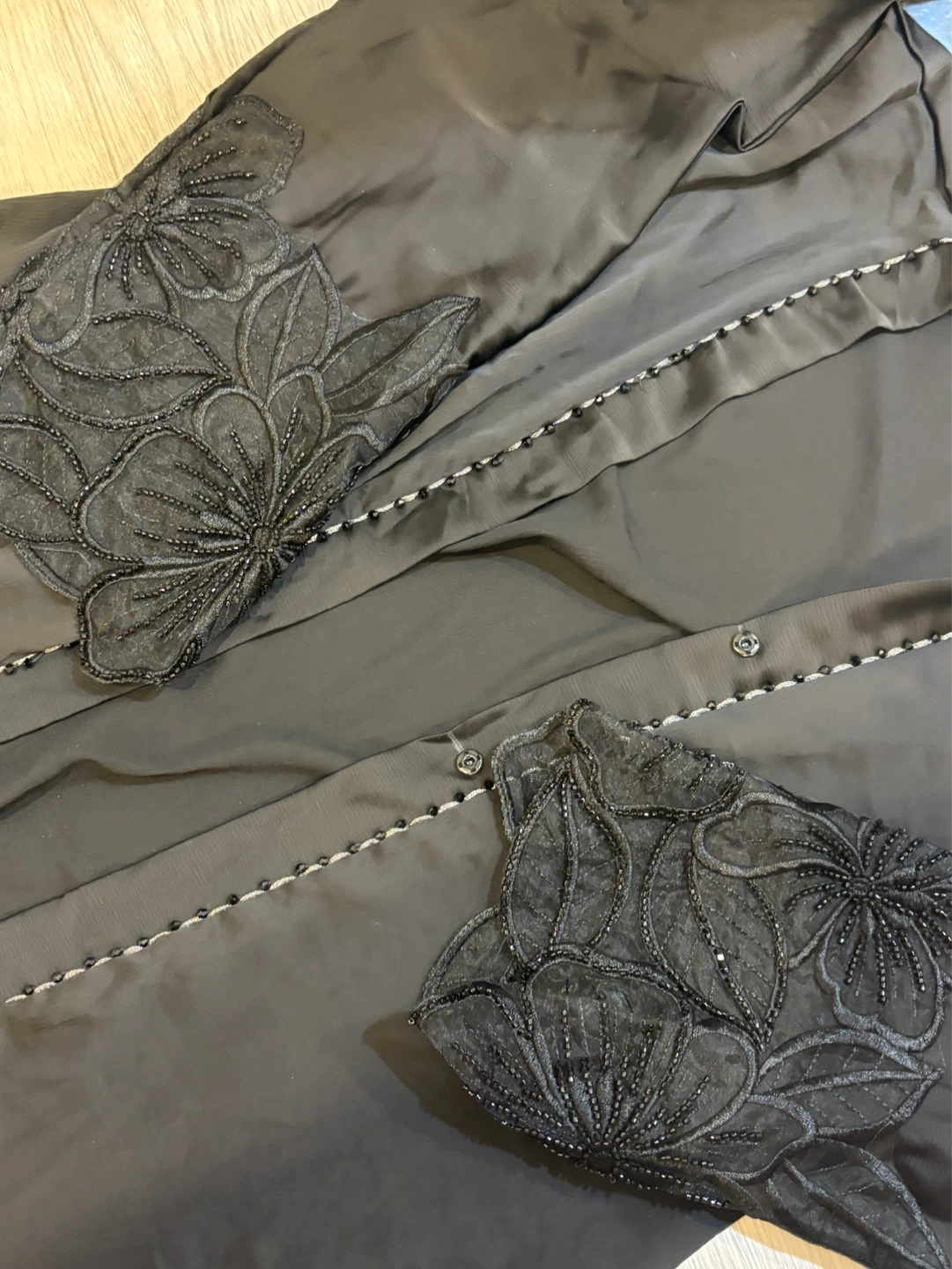 Black Abaya with Beaded Floral Embellishments