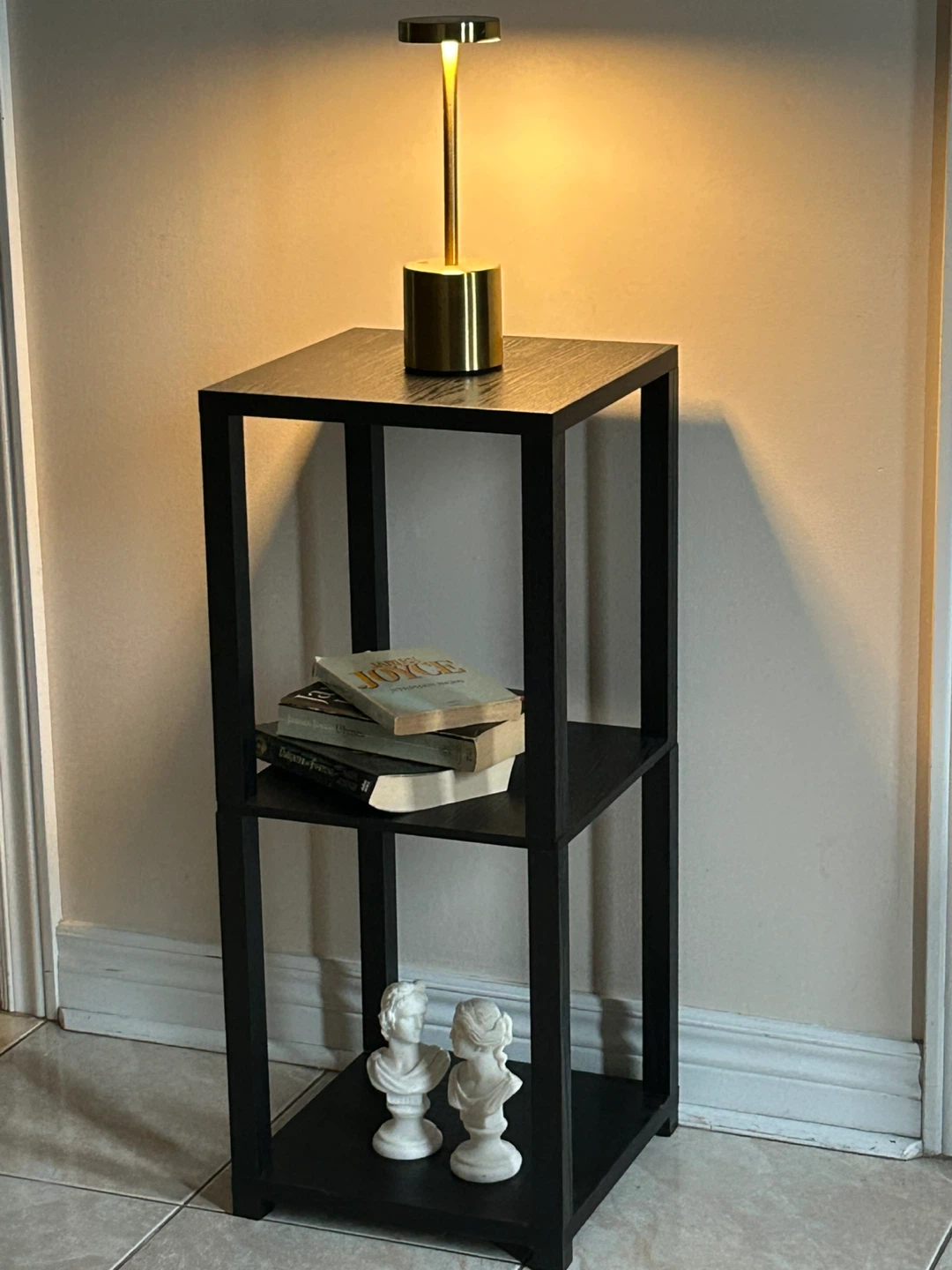 Black End Table with Shelves