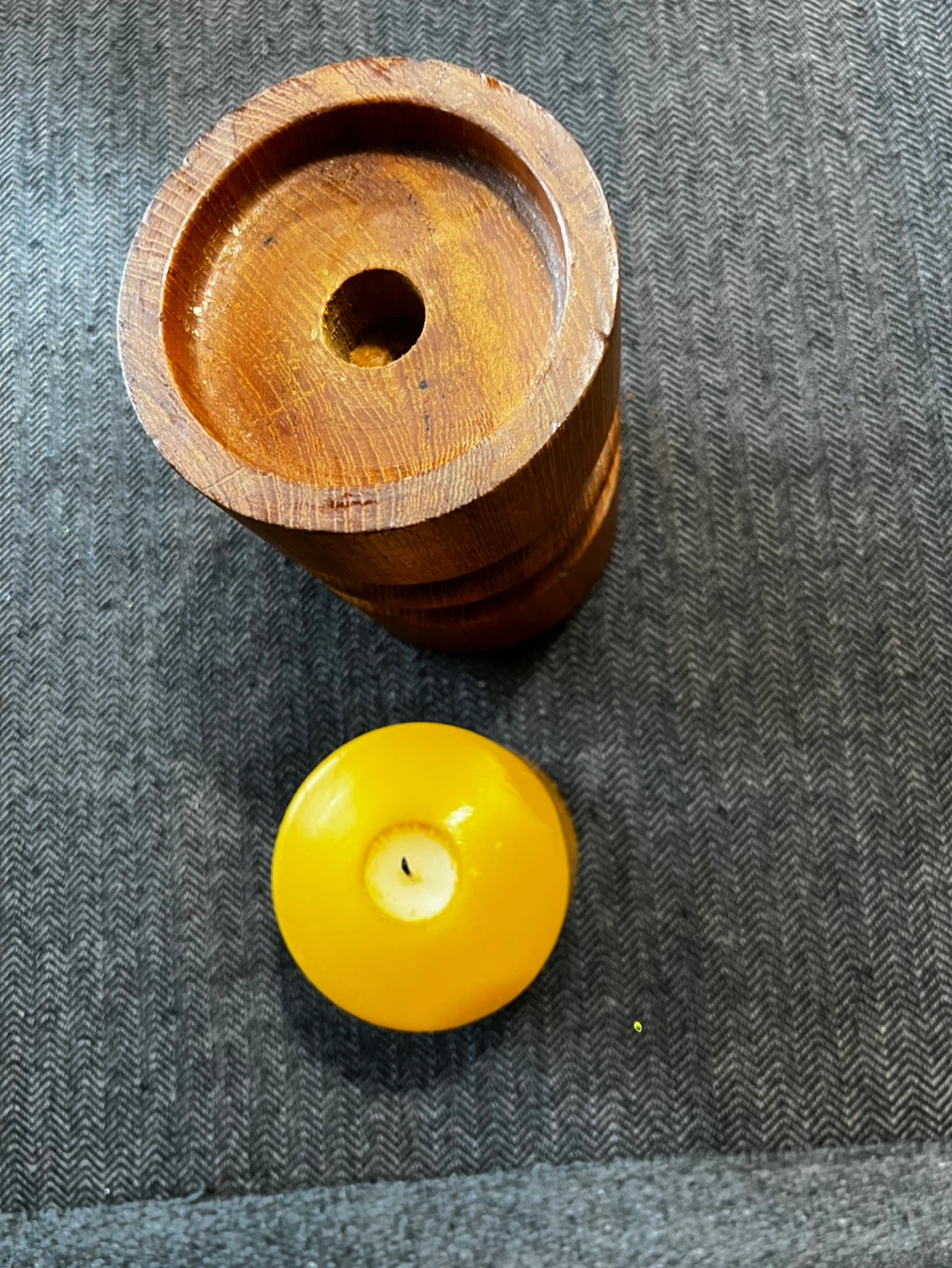 Wooden Candlestick Holder with Orange Candle - photo 2