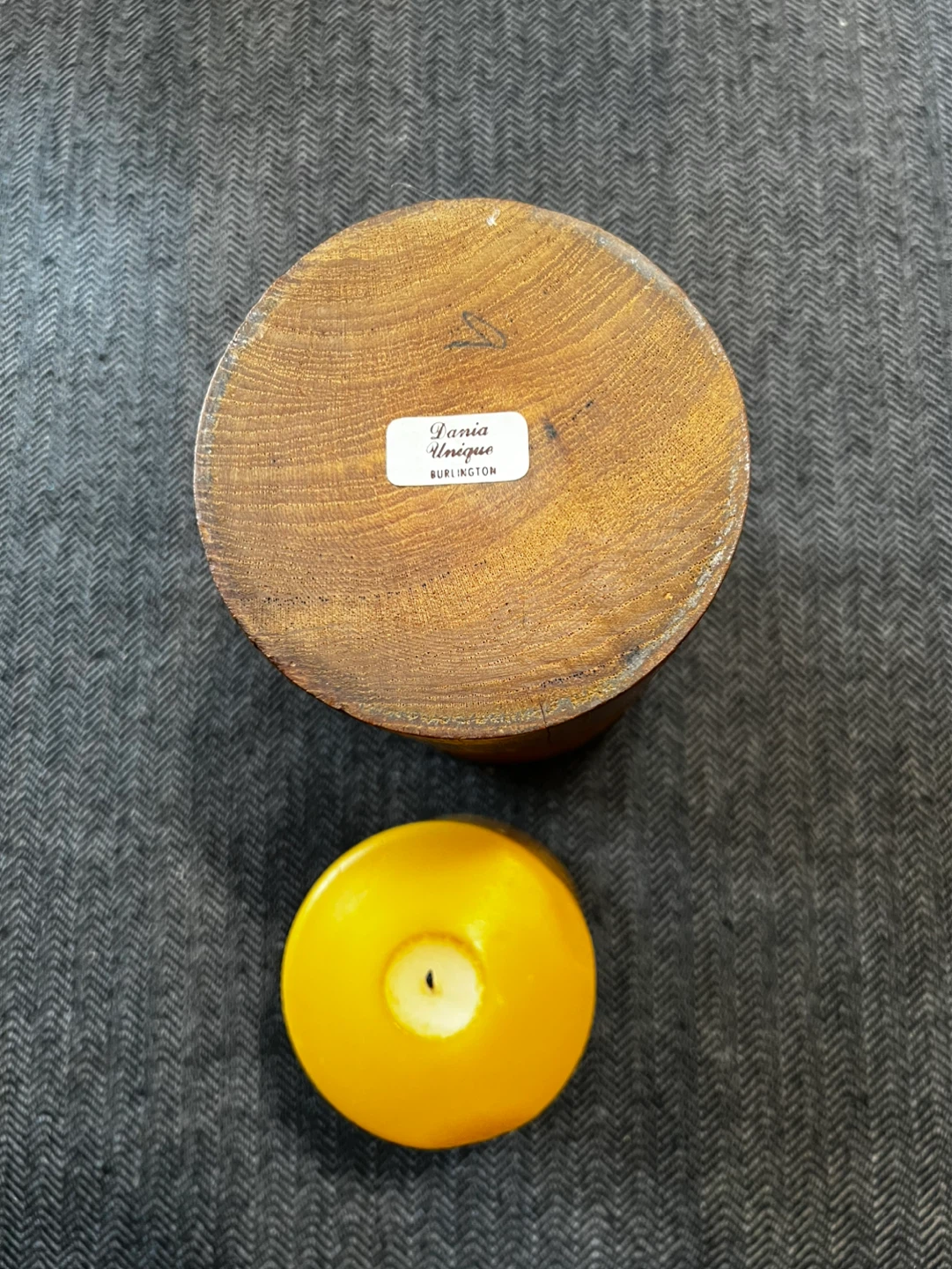 Wooden Candlestick Holder with Orange Candle - photo 3