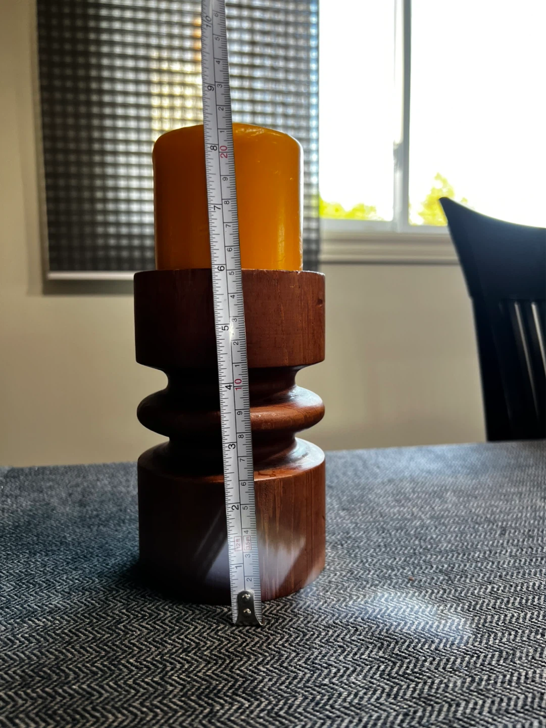 Wooden Candlestick Holder with Orange Candle - photo 4