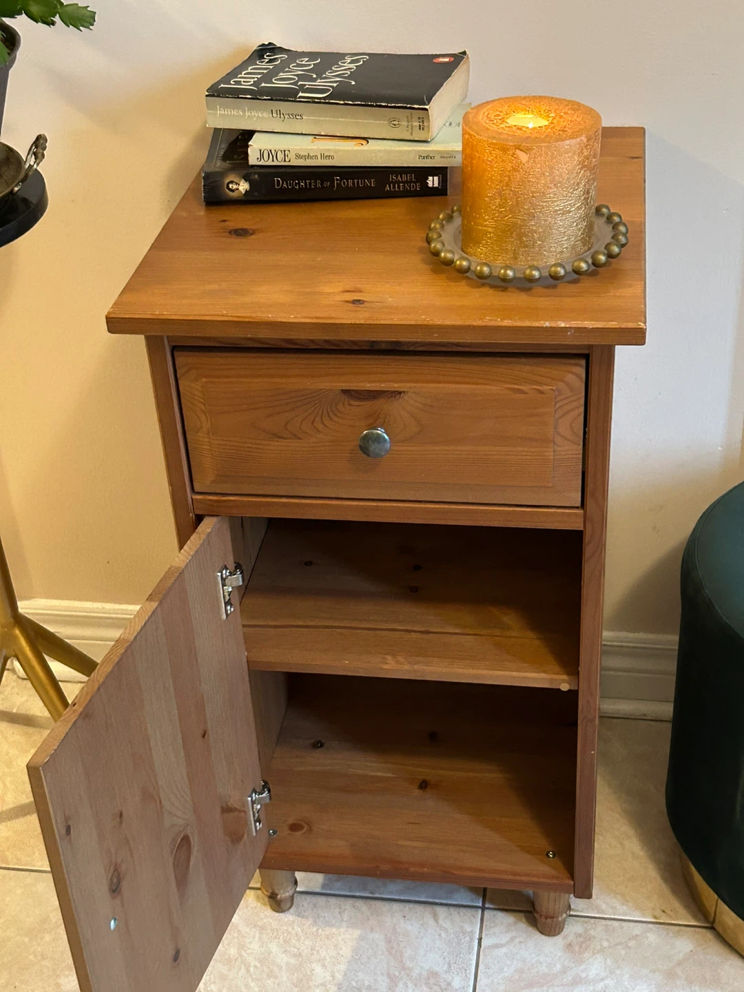 Wooden Side Table with Drawer and Cabinet - photo 2