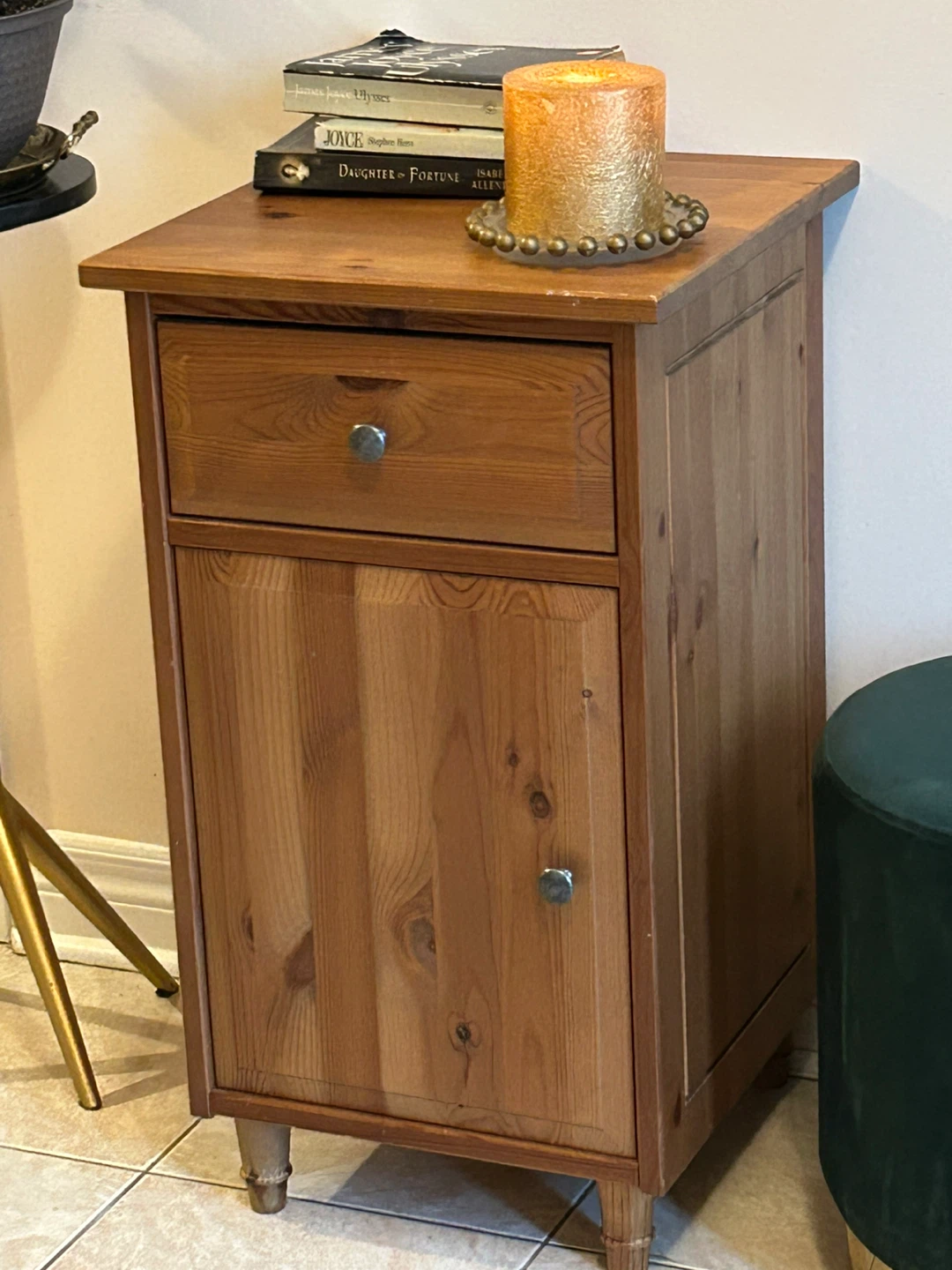 Wooden Side Table with Drawer and Cabinet