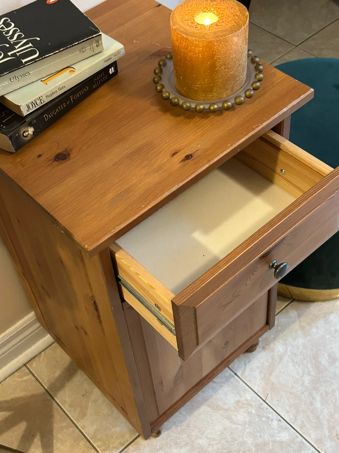 Wooden Side Table with Drawer and Cabinet - photo 4
