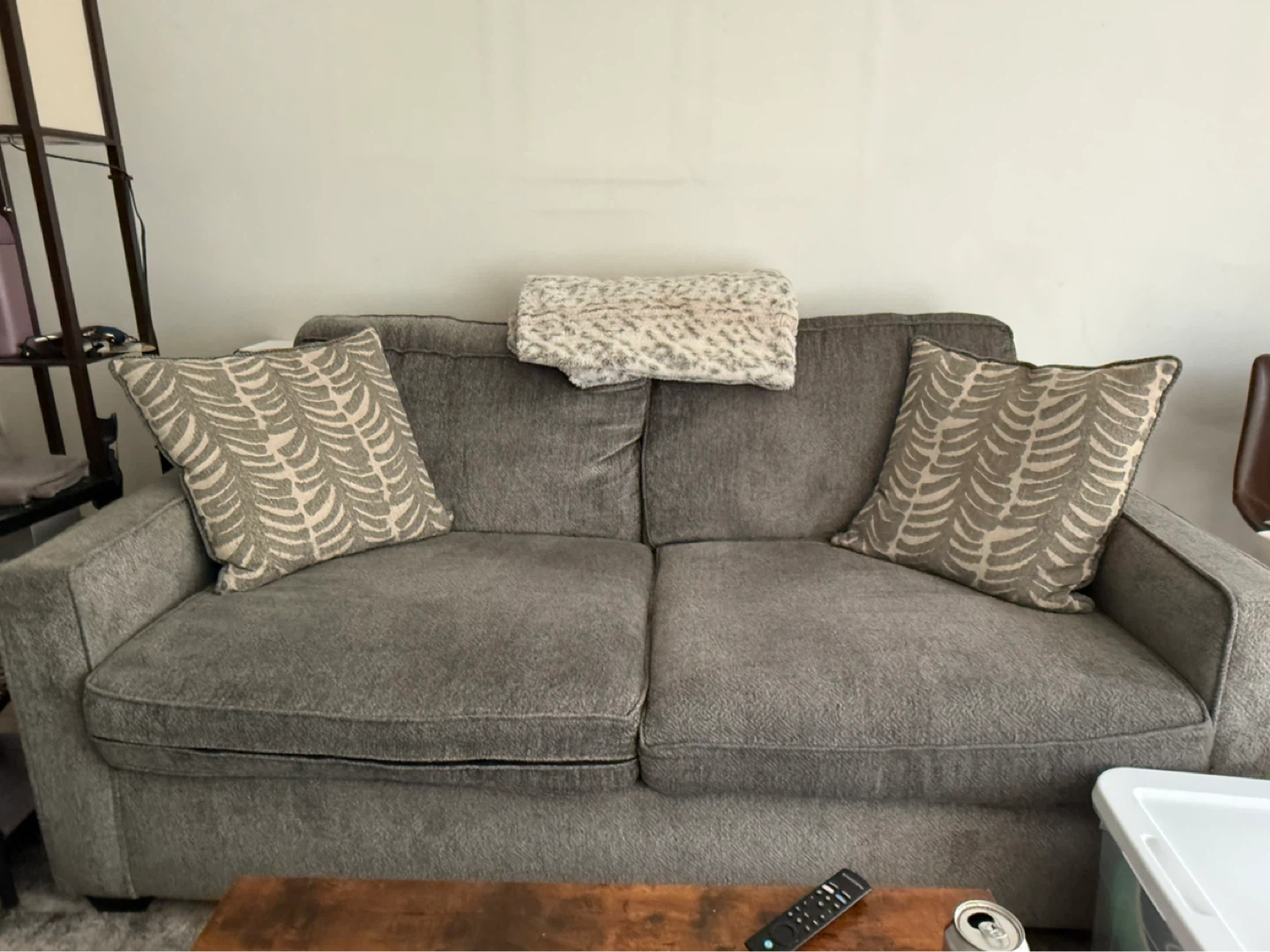 Gray Sofa with Decorative Pillows and blanket - photo 2
