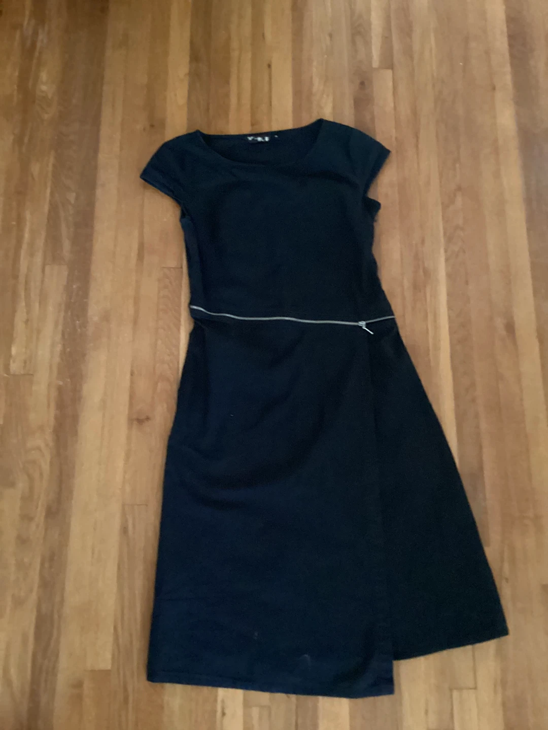 Black Cap Sleeve Dress with Zipper Detail