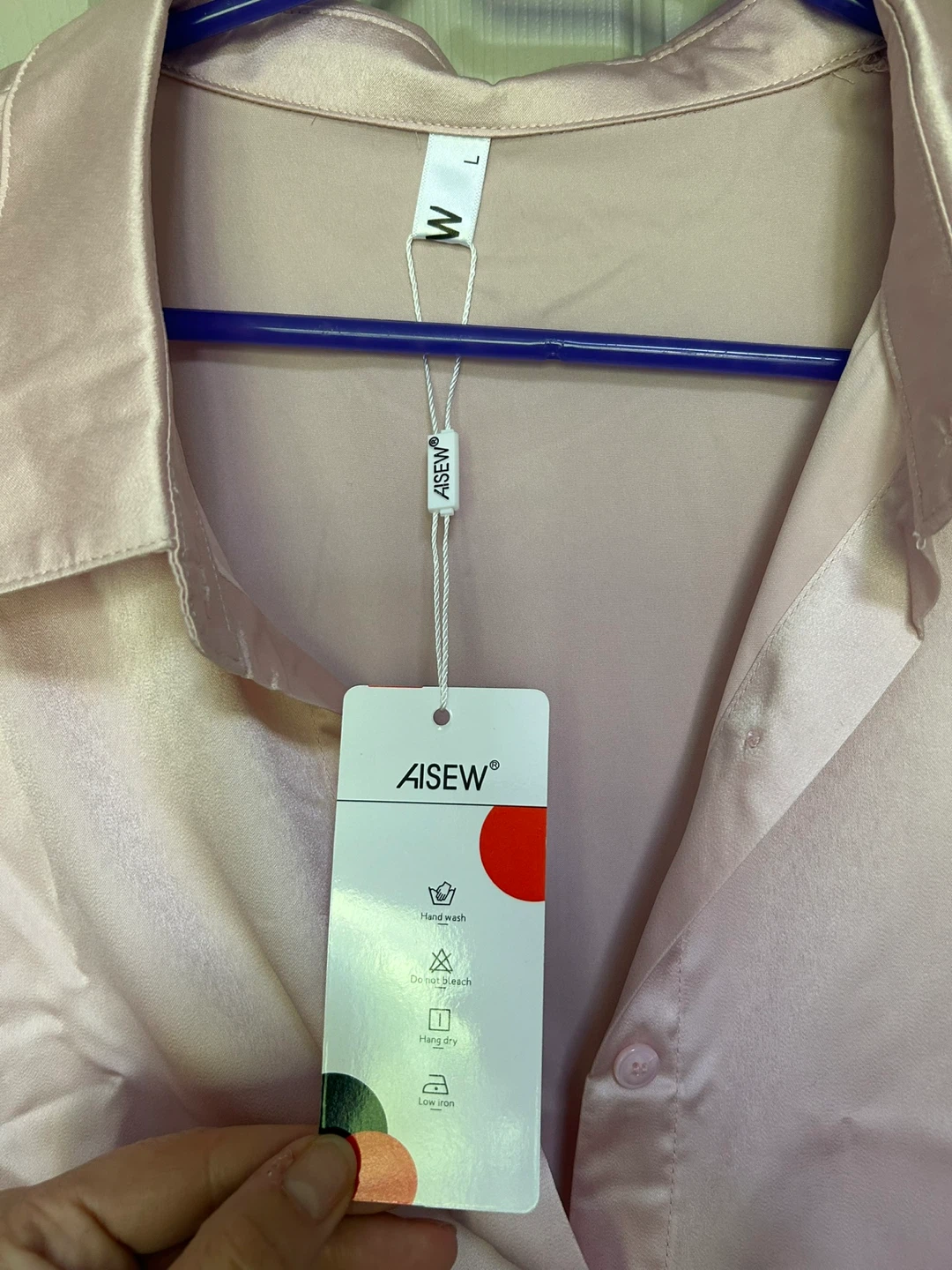 AISEW Women's Satin Button-Up Blouse - Pink, Size L - photo 2